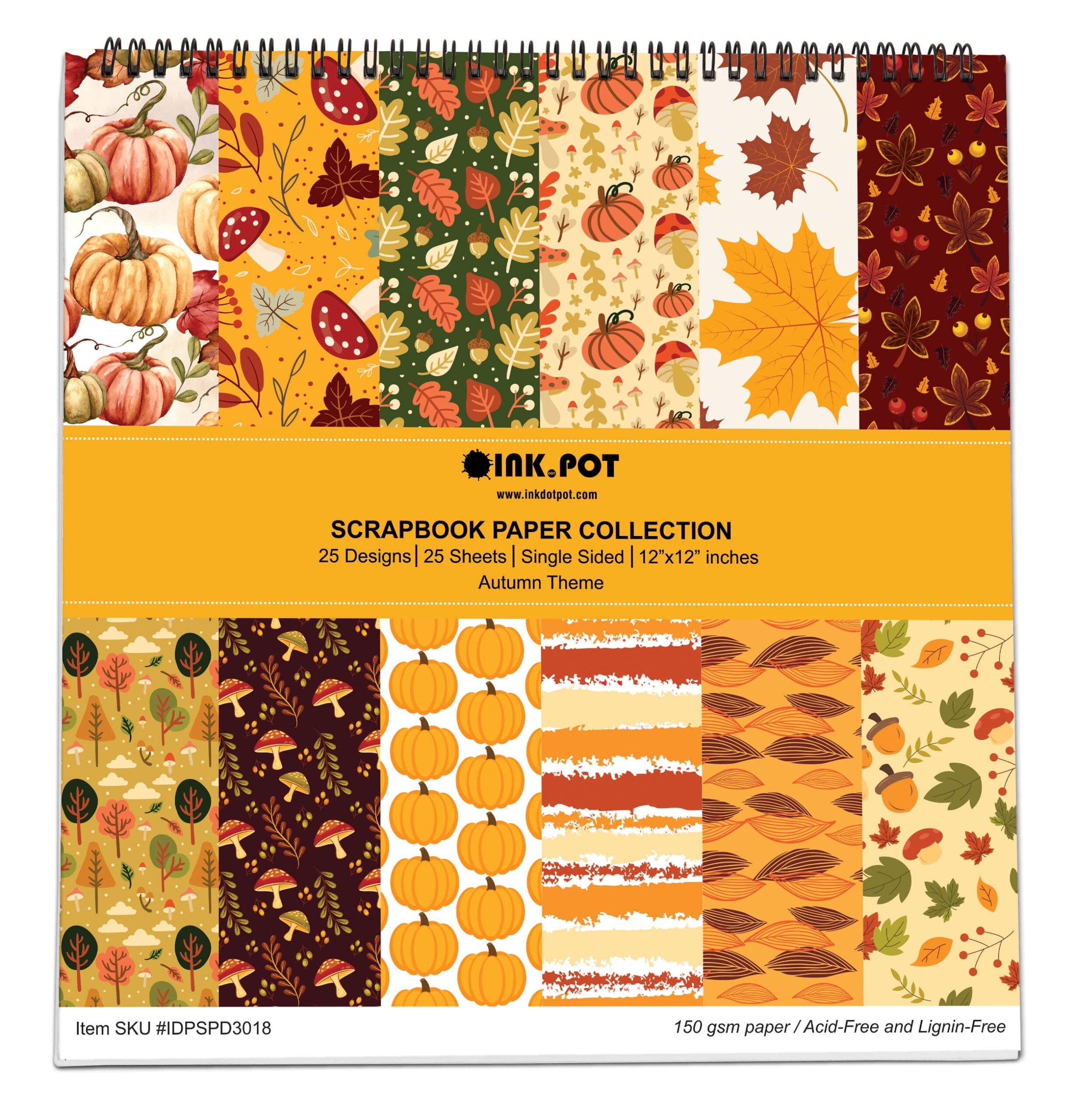 Inkdotpot 25 Sheets Autumn Fall Theme Scrapbook Paper Pad 6x6 Single Sided Scrapbook Paper Colorful Cardstock Paper Scrapbooking DIY Decorative 