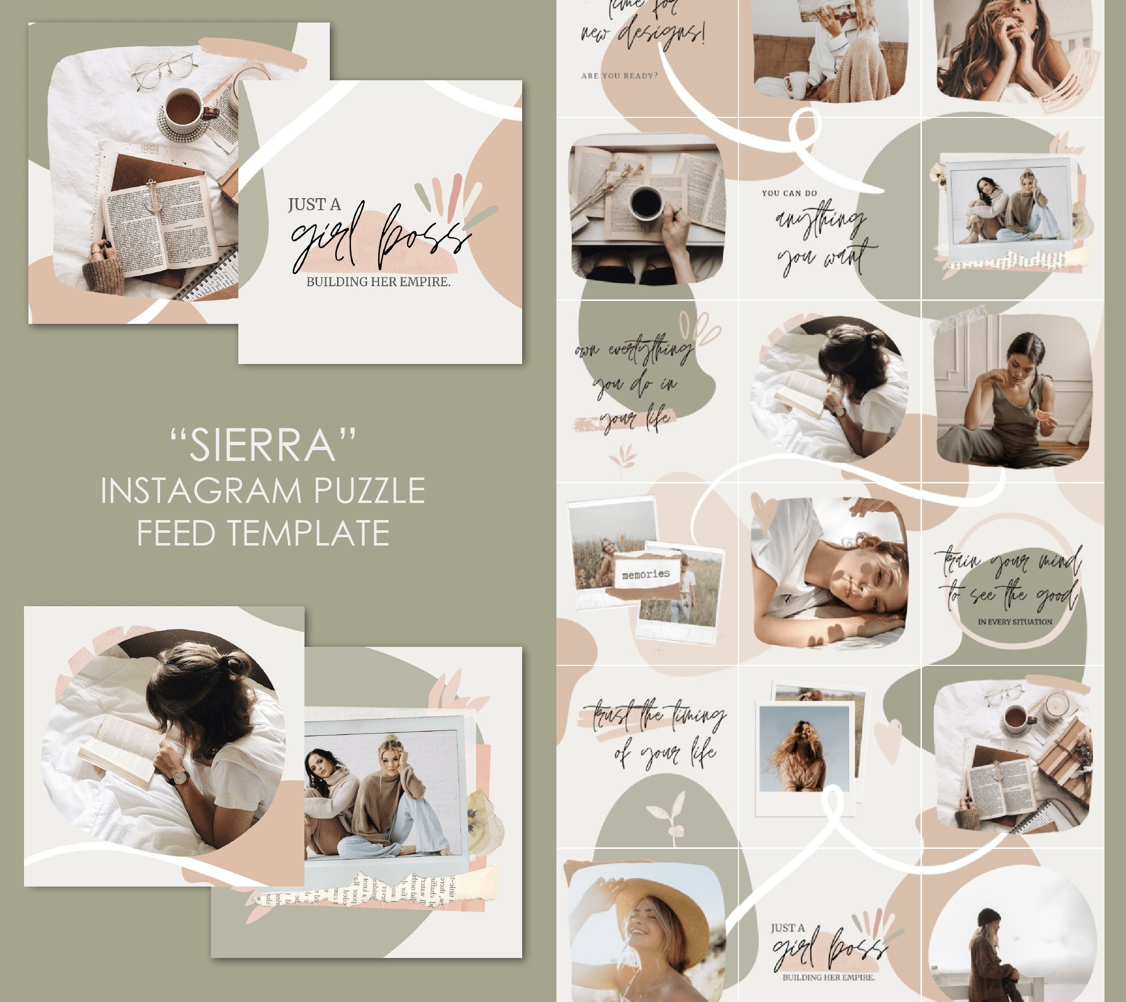 Instagram Puzzle Feed Template For Canva 1 1 Sierra Instagram Template Puzzle Feed Canva Template Foodie Instagram Post Templates Etsy