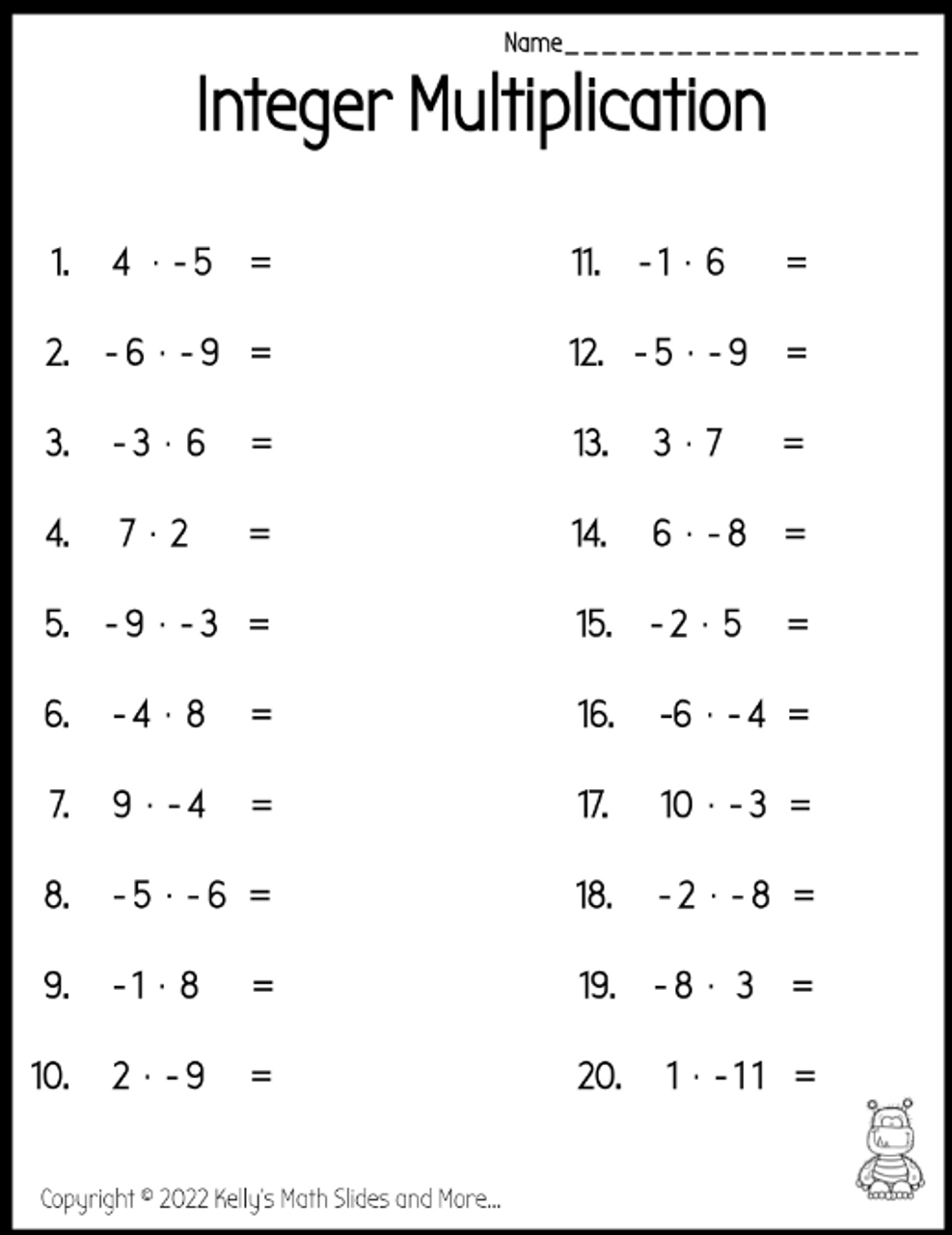Integer Multiplication Chart Digital And Printable Worksheets 