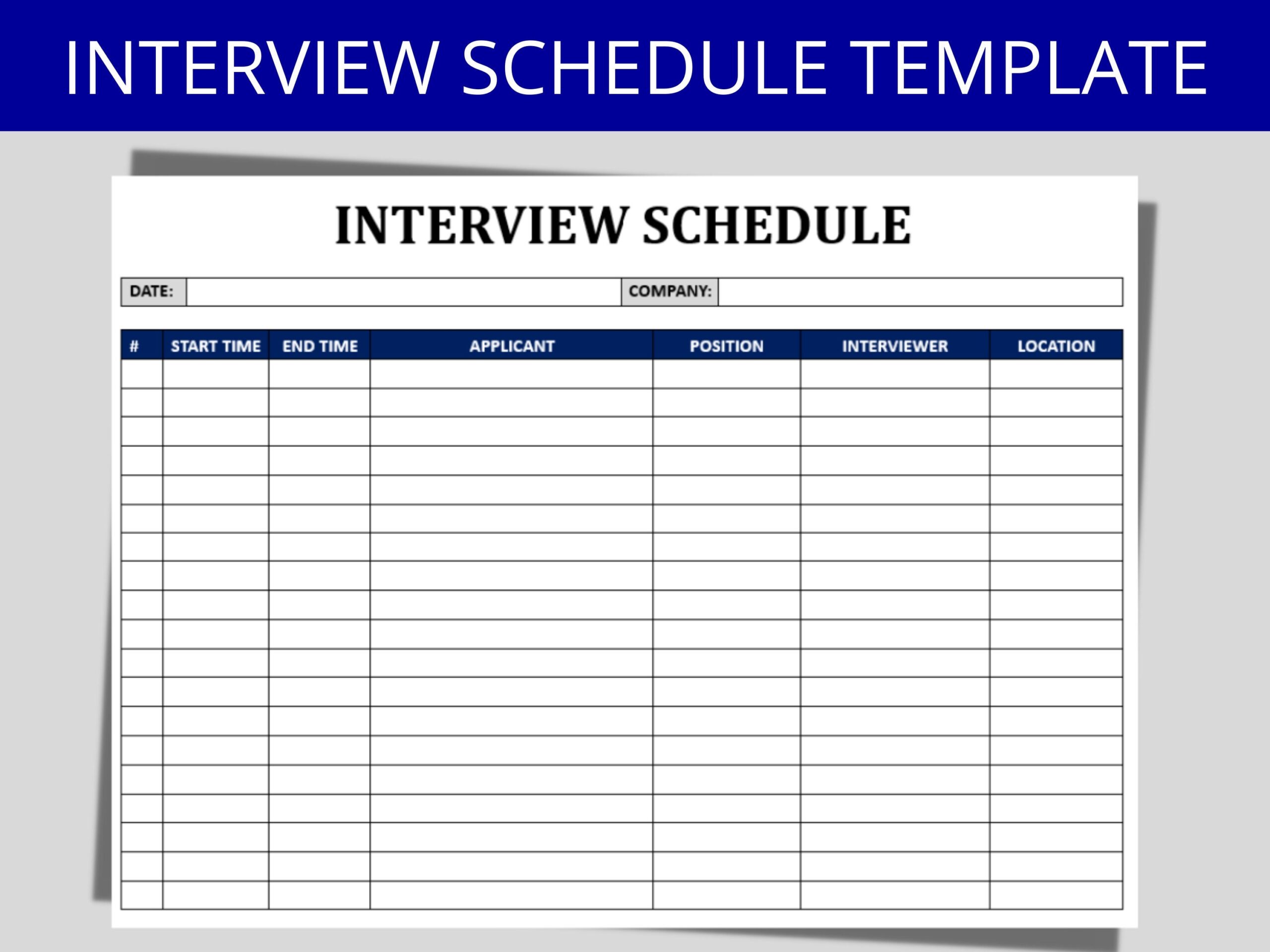 Interview Schedule Template Editable Word Form HR Template 