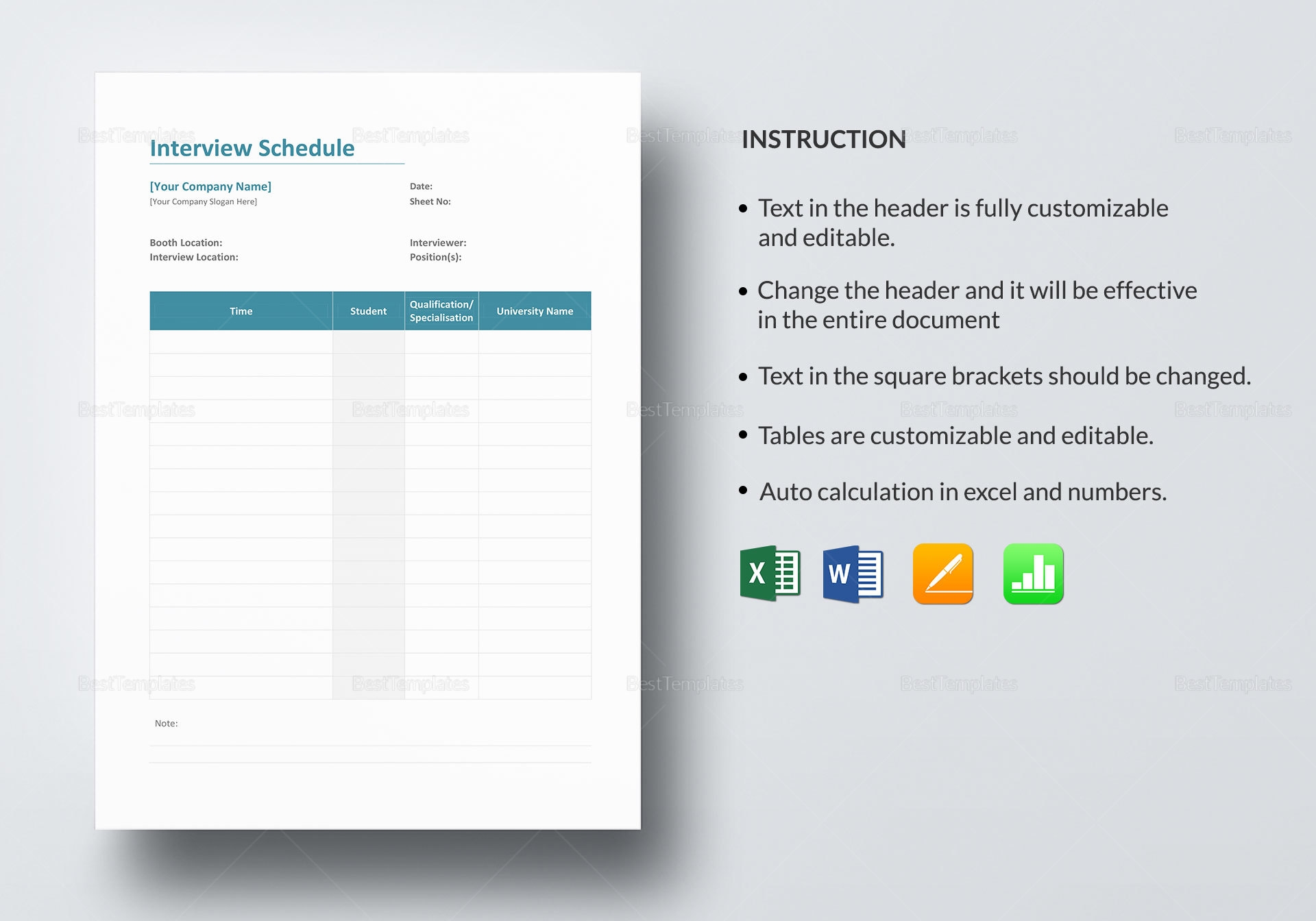interview schedule template word
