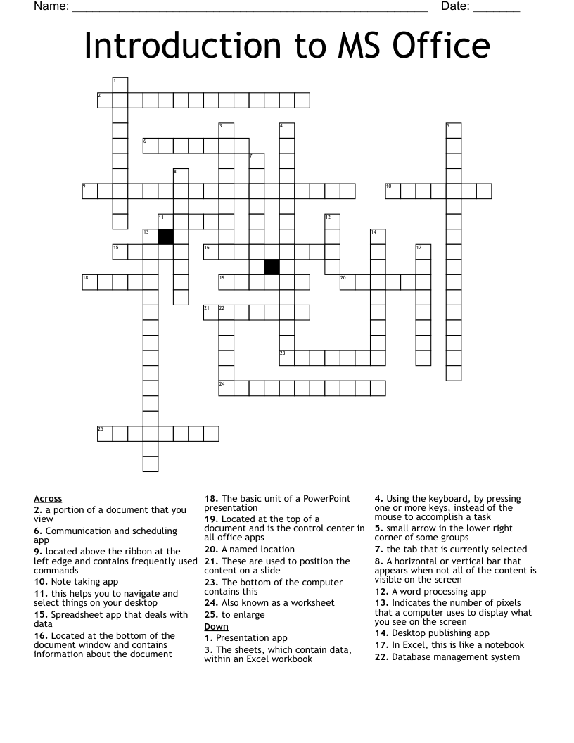 Introduction To MS Office Crossword WordMint