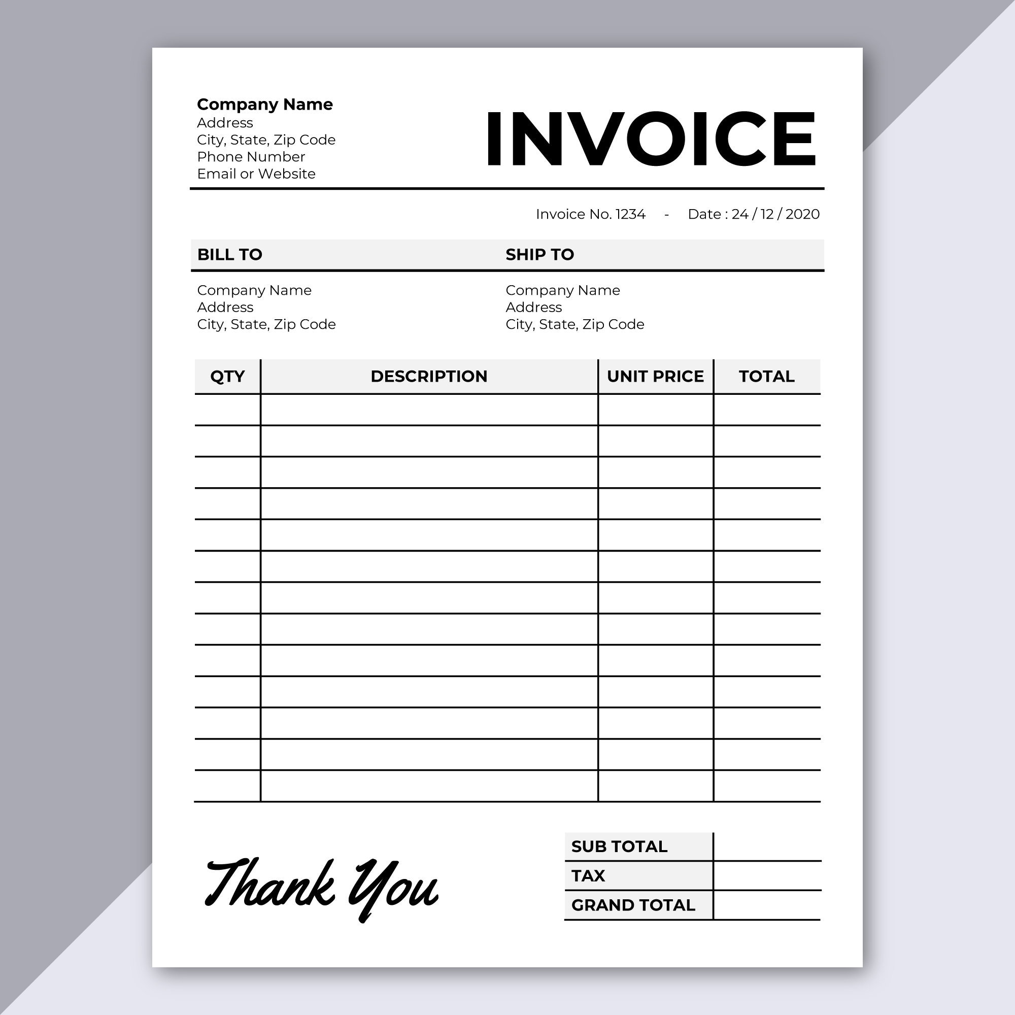 invoice template free printable