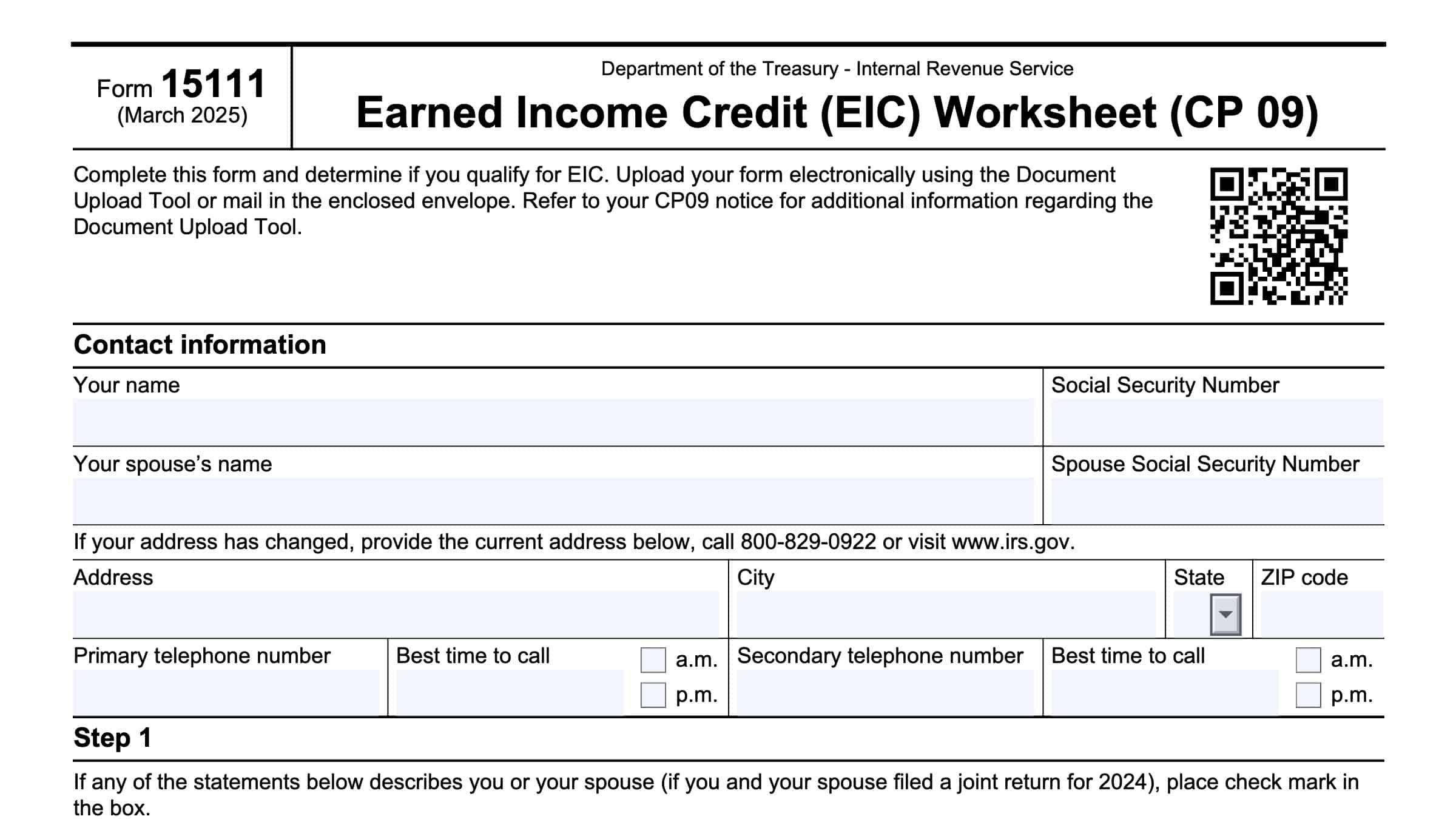 IRS Form 15111 Instructions Earned Income Credit Worksheet