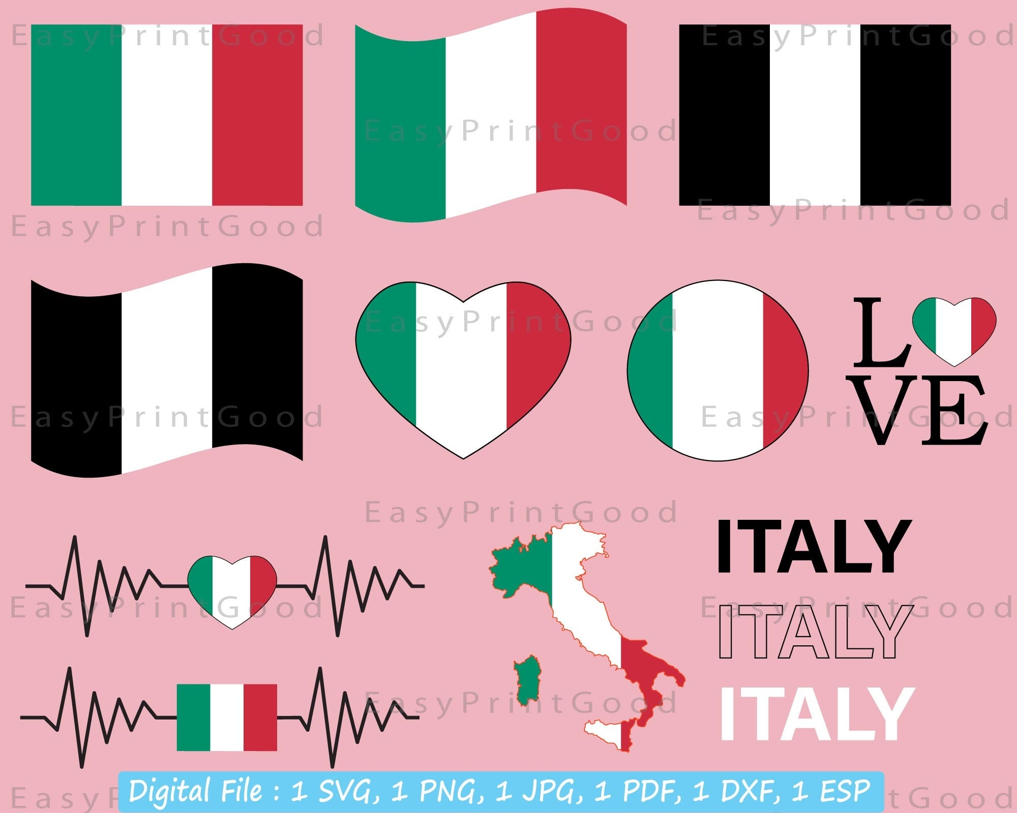 Italy Flag Bundle Svg Italy National Flag Svg Love Italy Waving 