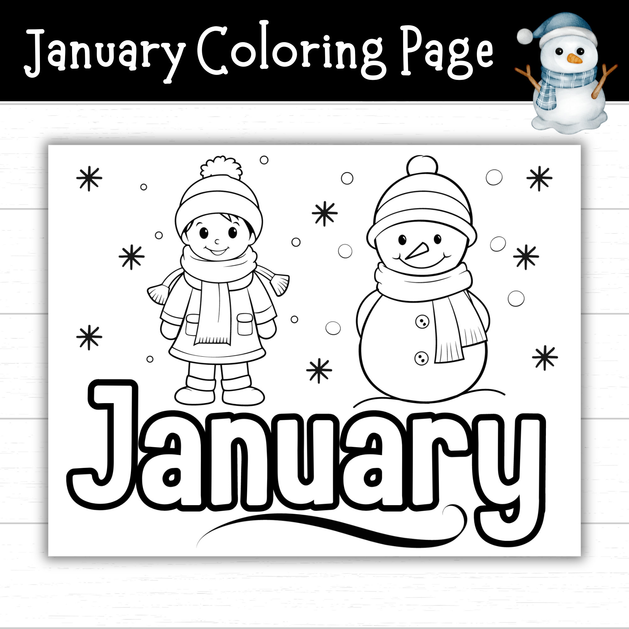 January Coloring Page Month Of January Coloring Page Winter Coloring Pages For Kids Printable Calendar Pages January Activities Etsy