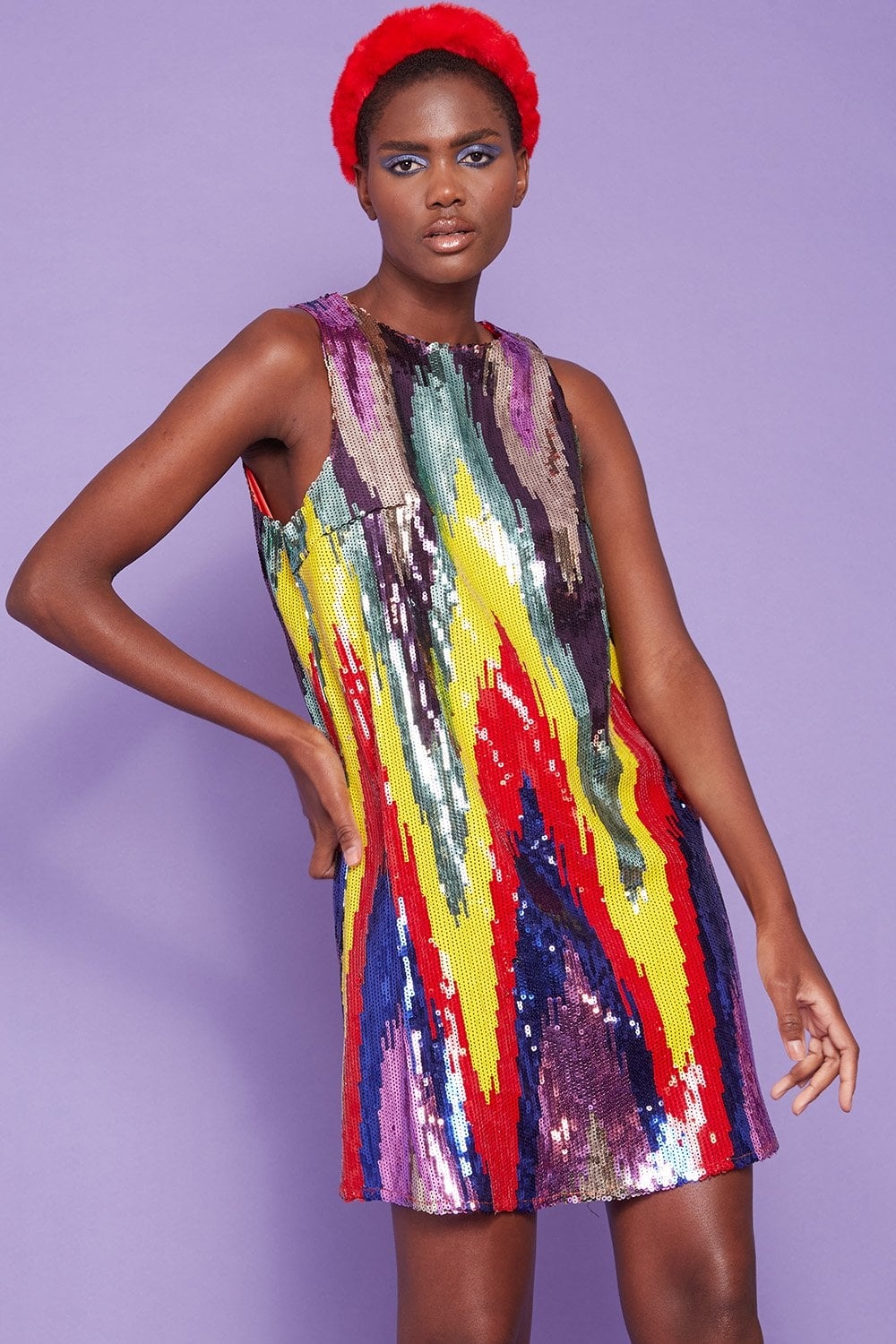 JAYLEY High Neck Multi Coloured Sequin Dress Womenswear From 