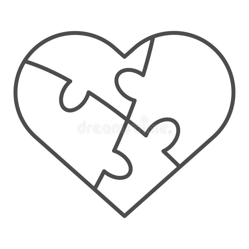 Jigsaw Love Puzzle Thin Line Icon Heart Shaped Four Pieces Symbol 
