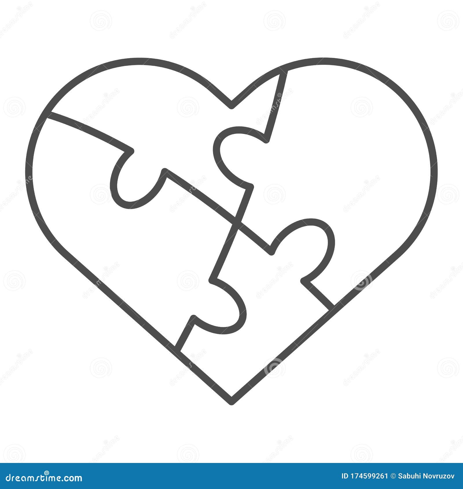 Jigsaw Love Puzzle Thin Line Icon Heart Shaped Four Pieces Symbol 