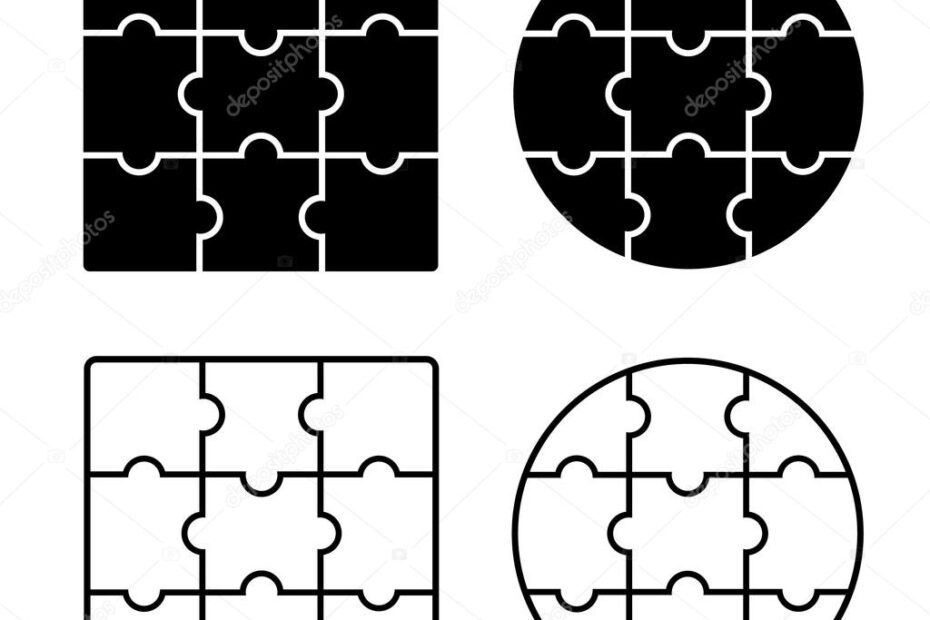 Jigsaw Puzzle Blank Simple Template 3 X 3 Nine Pieces Vector