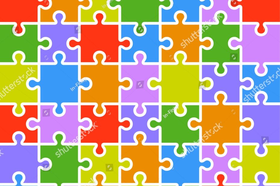 Jigsaw Puzzle Color Parts Template 7x7 Stock Illustration