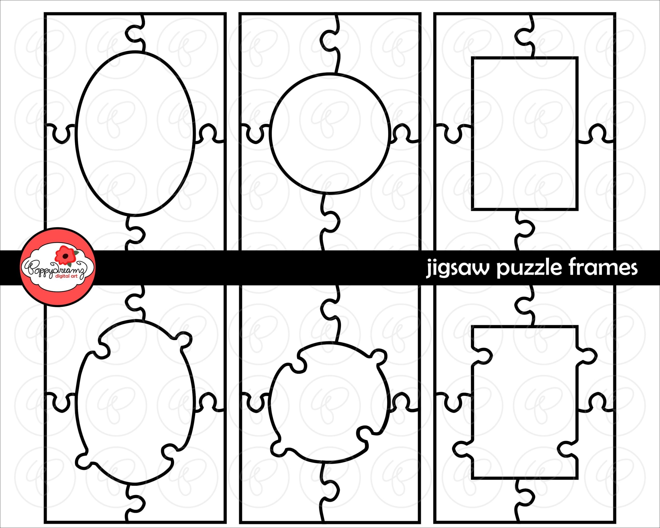 Jigsaw Puzzle Frames Template PDF And Clipart SET 300 Dpi 