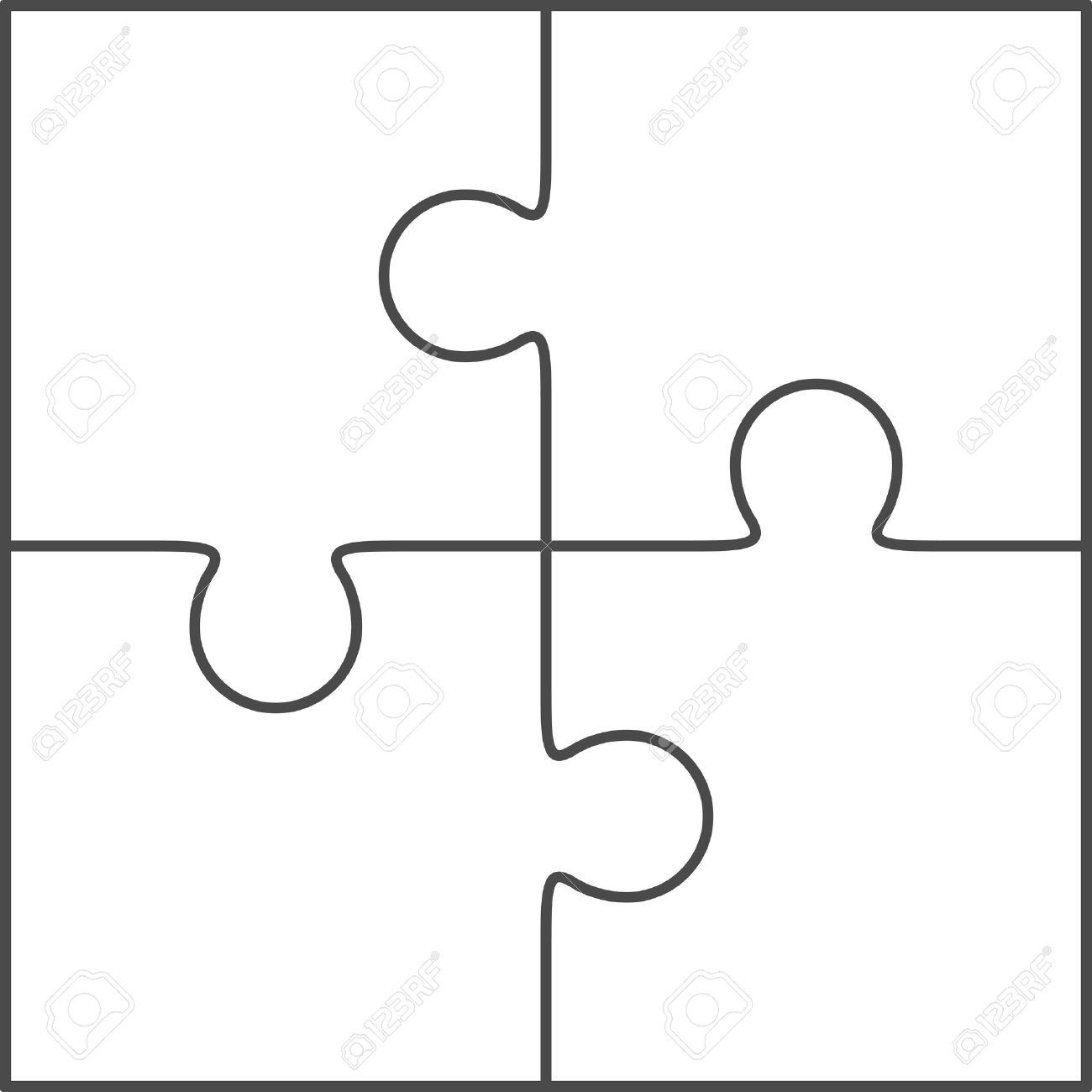 Jigsaw Puzzle Vector Blank Simple Template 2x2 Four Pieces 