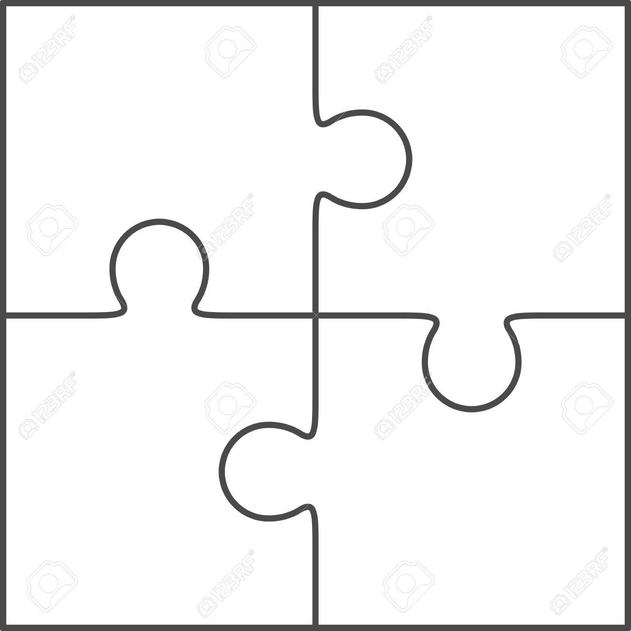 Jigsaw Puzzle Vector Blank Simple Template 2x2 Four Pieces 
