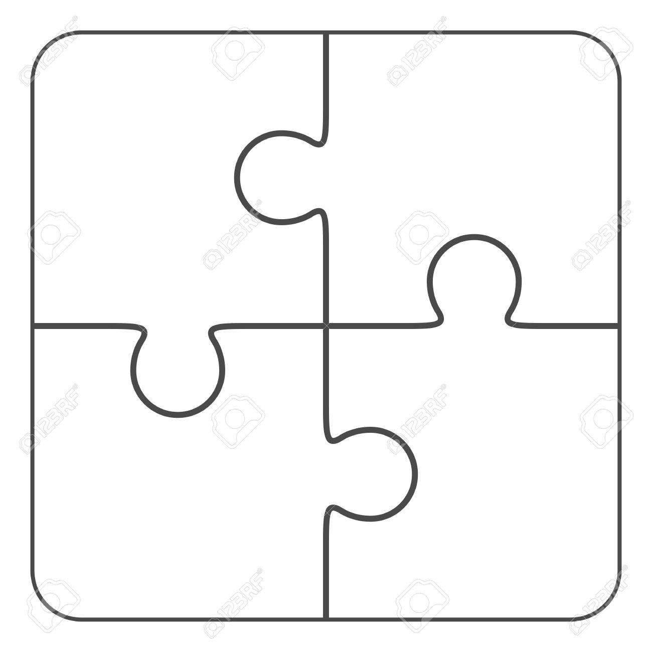 Jigsaw Puzzle Vector Blank Simple Template 2x2 Four Pieces 