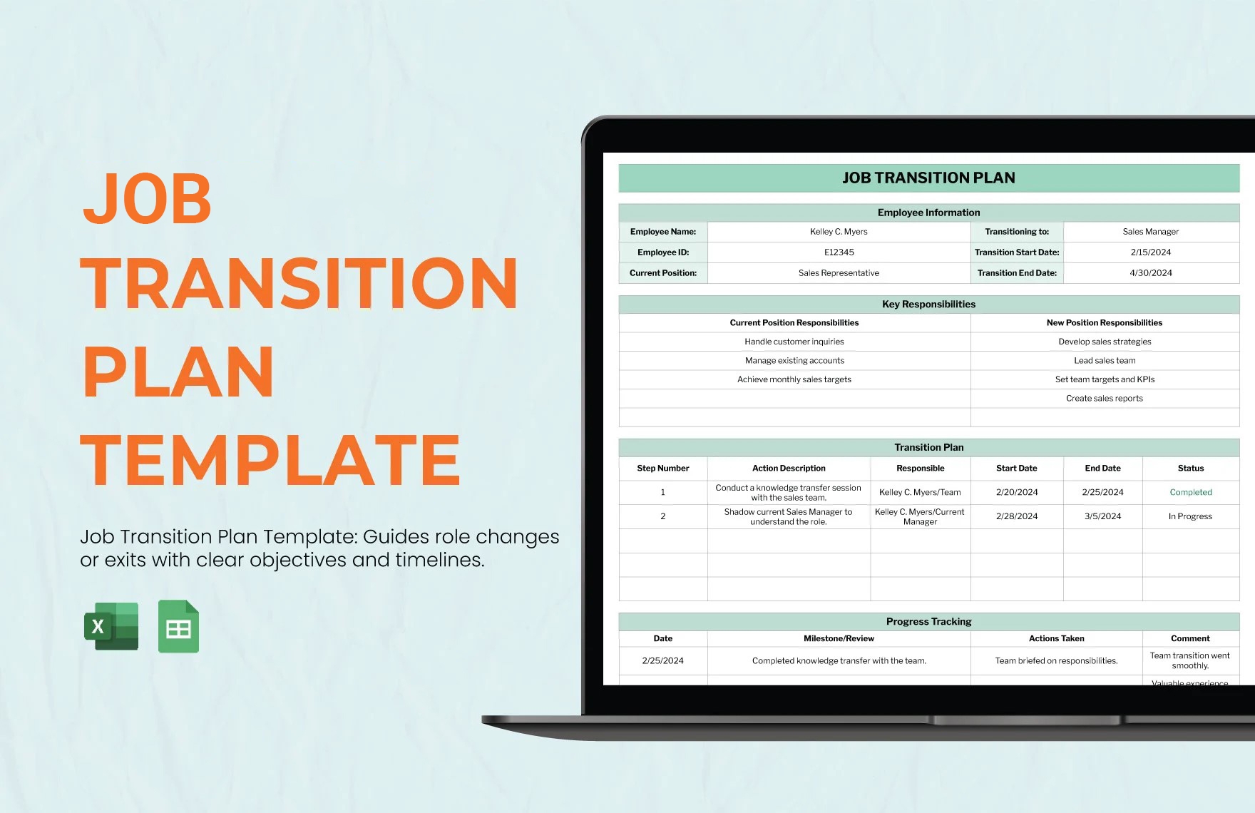 Job Transition Plan Template In Excel Google Sheets Download Template 