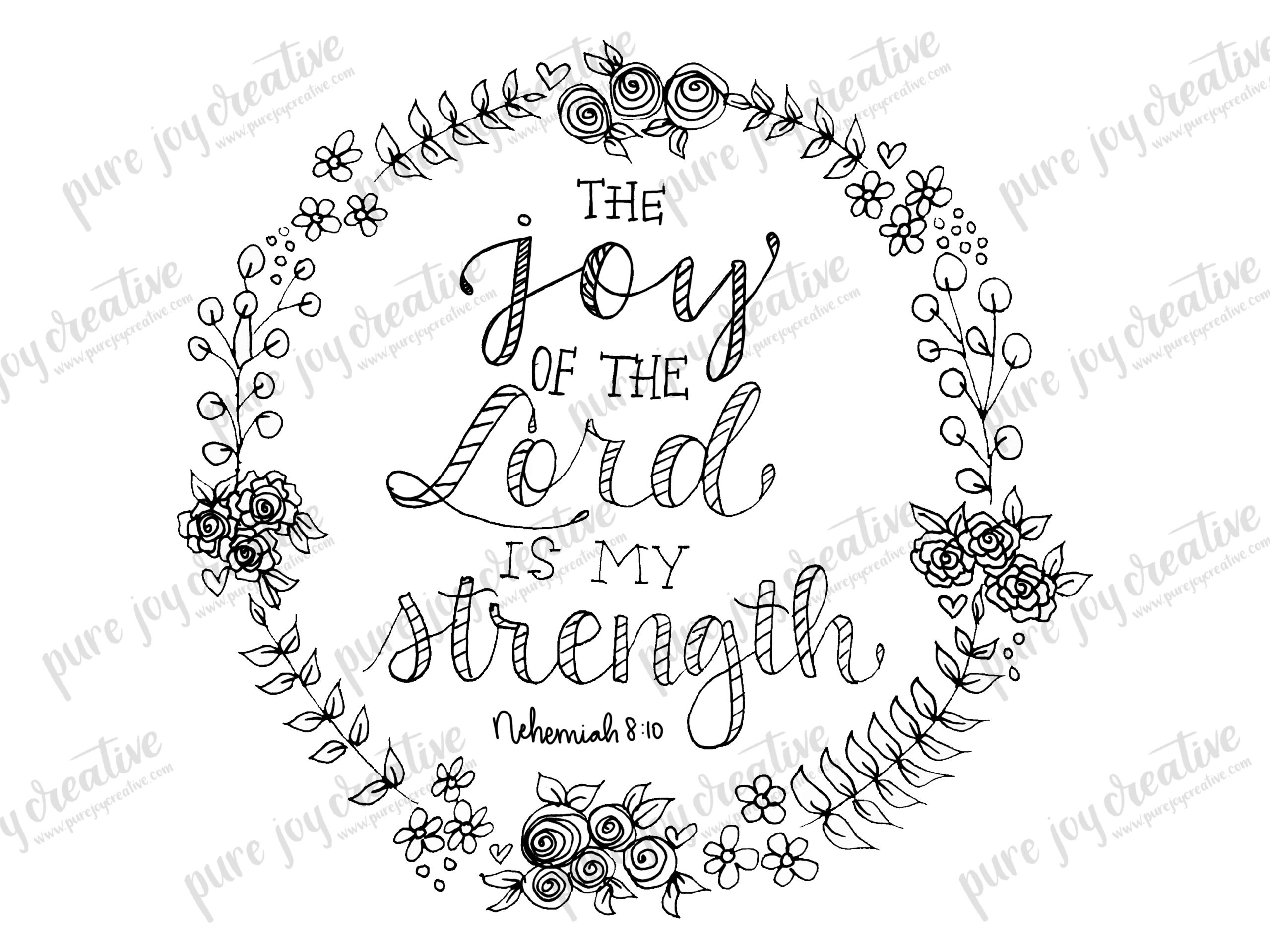 Joy Of The Lord Is My Strength Nehemiah 8 10 Coloring Page Bible Verse Art Scripture Art Sunday School