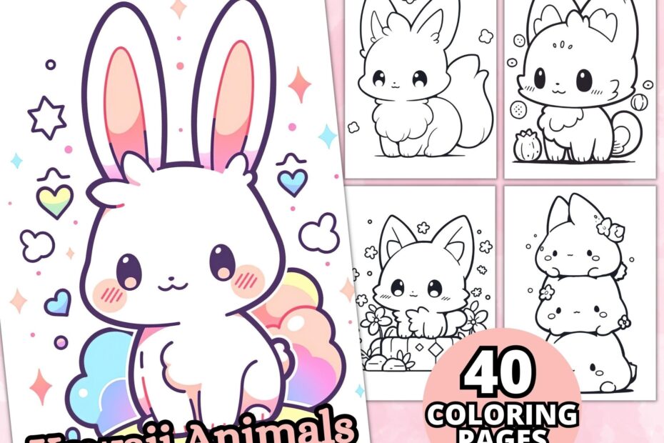 Kawaii Animals Coloring Pages For Kids And Adults Kawaii Coloring Book Printable PDF Kawaii Coloring Sheets Animal Coloring Pages Etsy