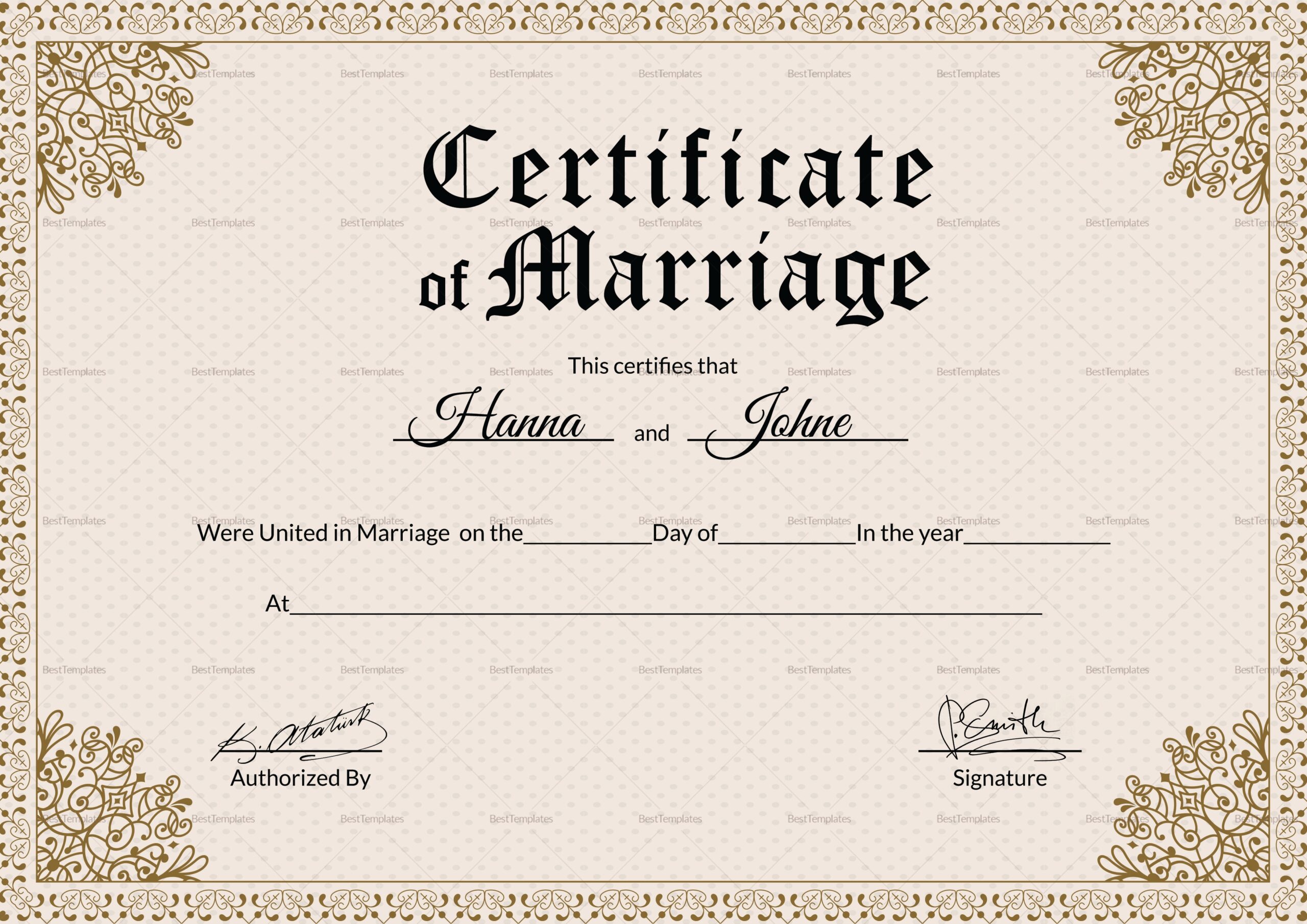 Keepsake Marriage Certificate Template
