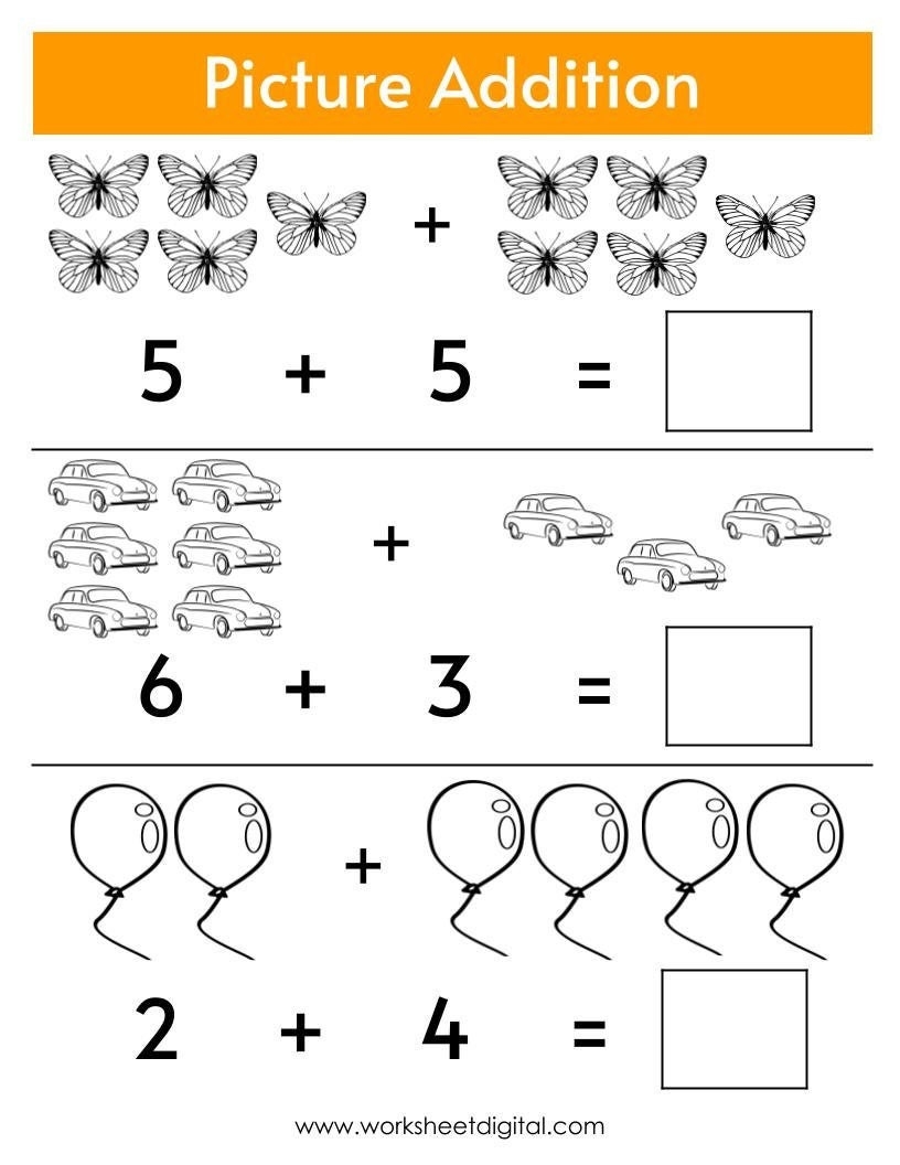 Kindergarten Addition Worksheets Picture Addition To 10 