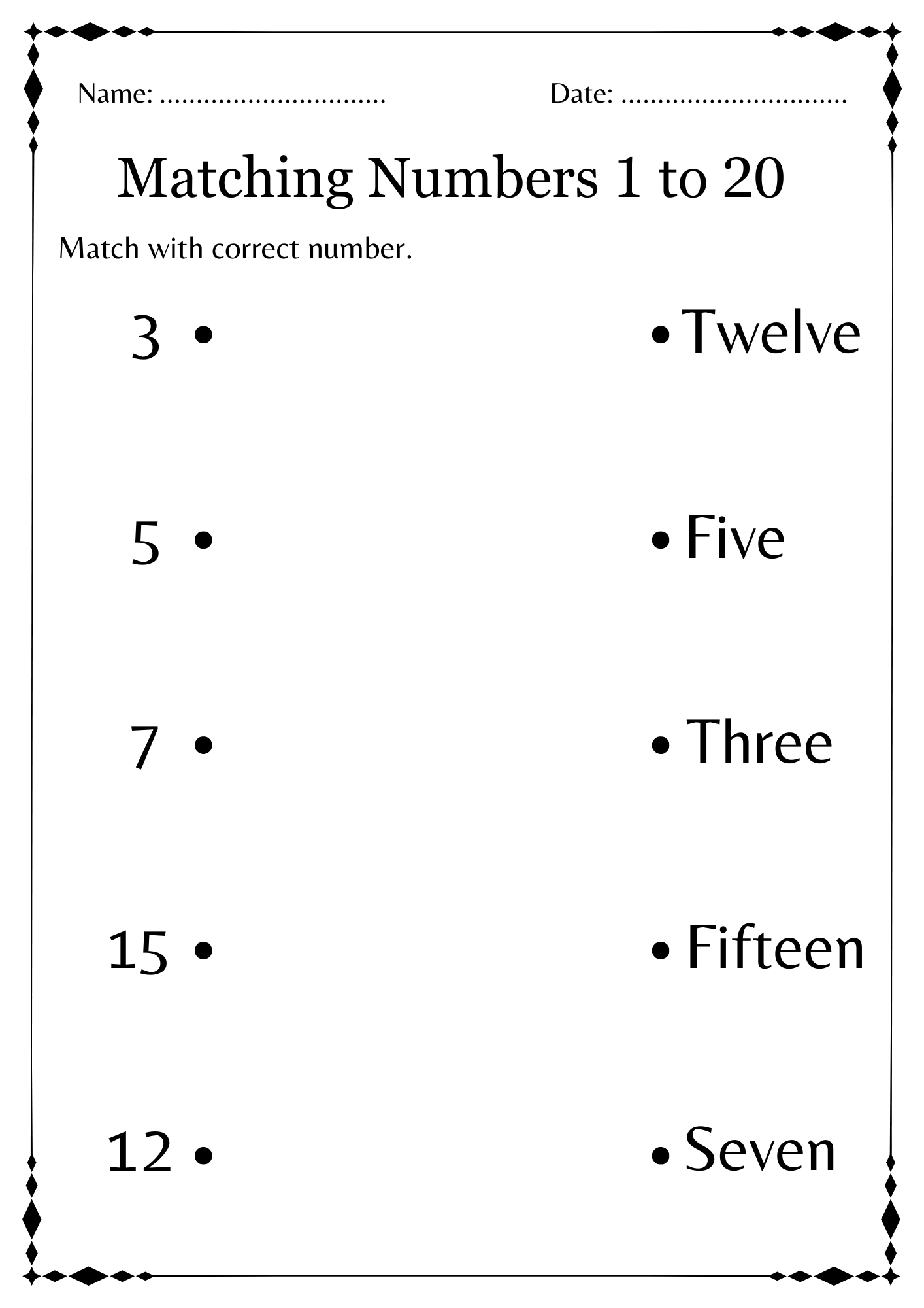 Kindergarten Count And Match Worksheets 1 20 Matching Numbers 