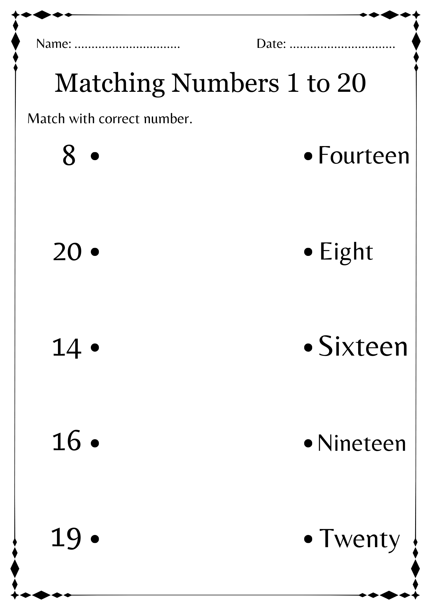 Kindergarten Count And Match Worksheets 1 20 Matching Numbers 