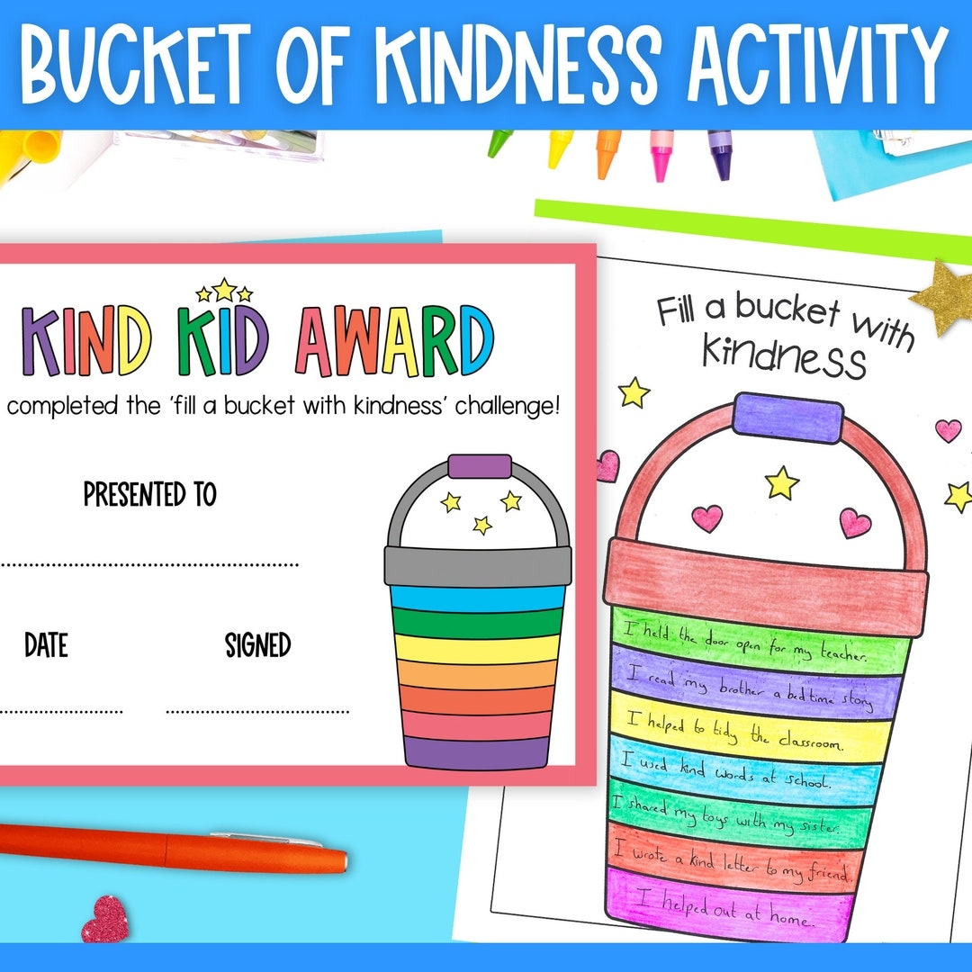 Kindness Activity For Kids Fill A Bucket With Kindness UK And US Versions School Printables Worksheets And Certificates Etsy