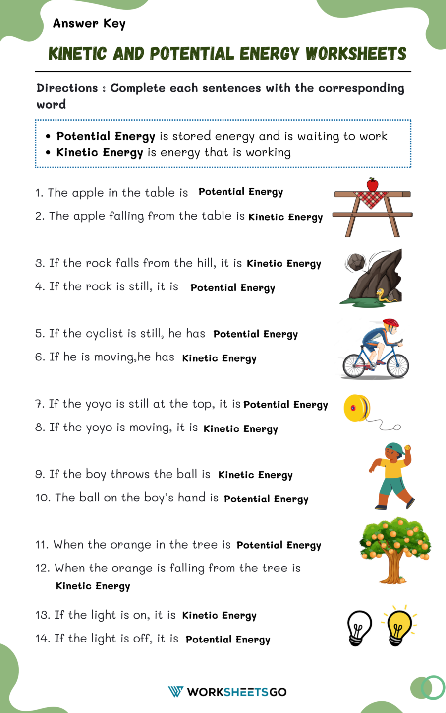 kinetic and potential energy worksheet