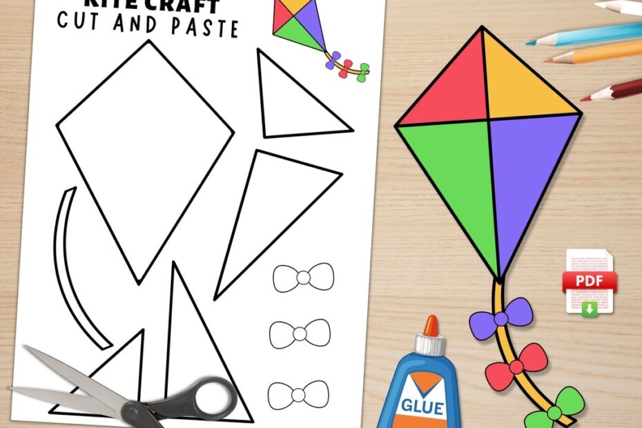 Kite Craft For Kids Spring Activities Build A Kite Cut And Paste Kite Paper Craft Printable Kite Craft Template Digital Download Etsy
