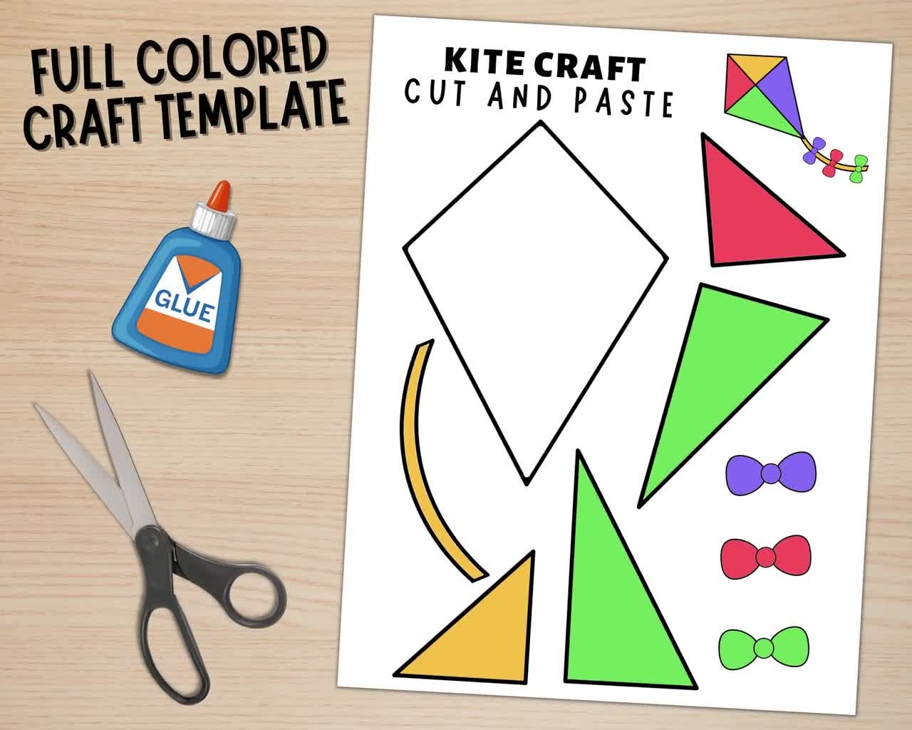 Kite Craft For Kids Spring Activities Build A Kite Cut And Paste Kite Paper Craft Printable Kite Craft Template Digital Download