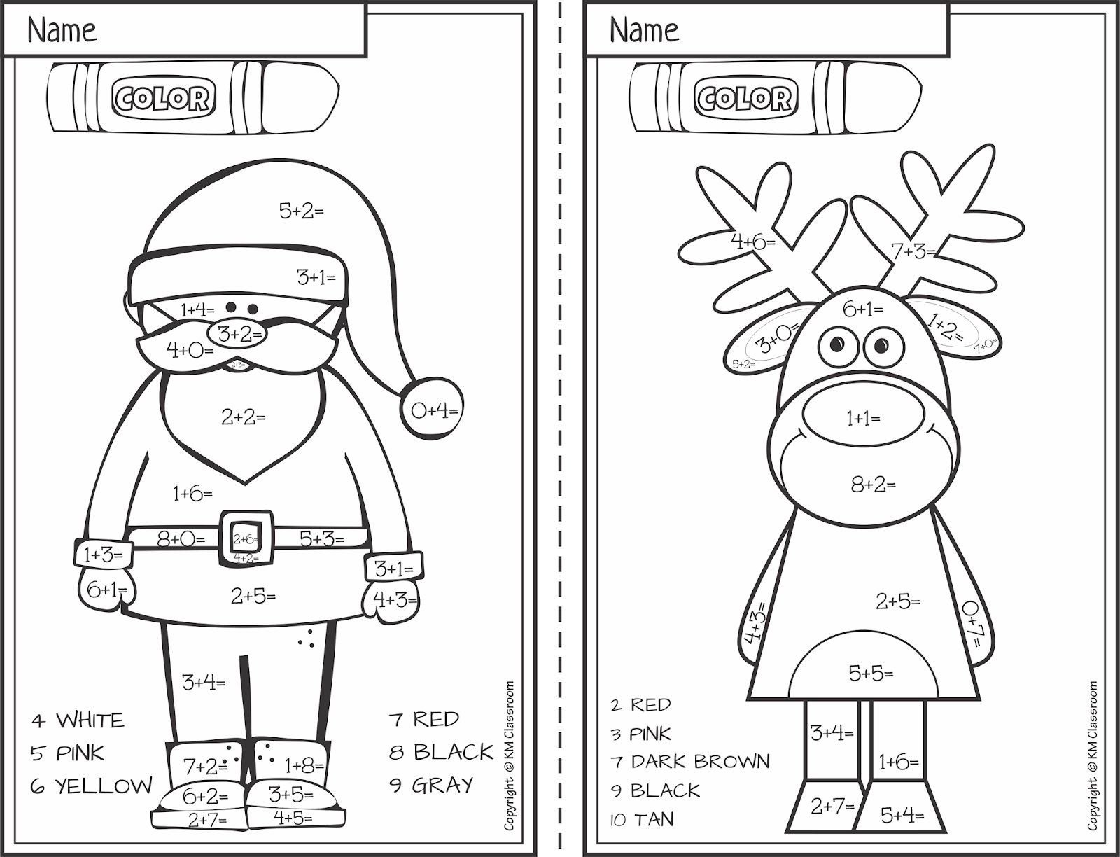 christmas coloring math worksheets