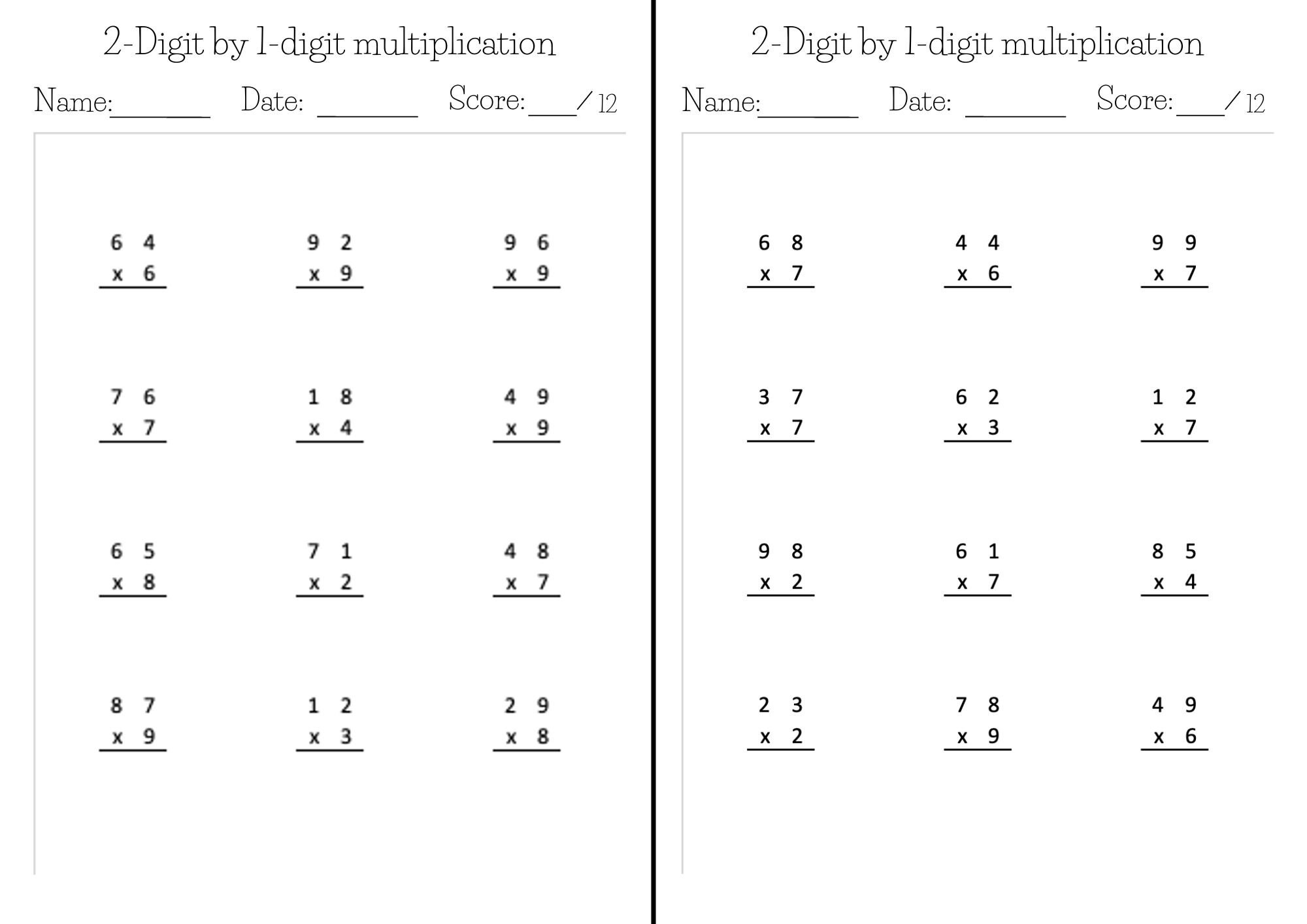 Kumon like Math Worksheets Exercise Pages In PDF 2 digit By 1 digit Multiplication Etsy UK