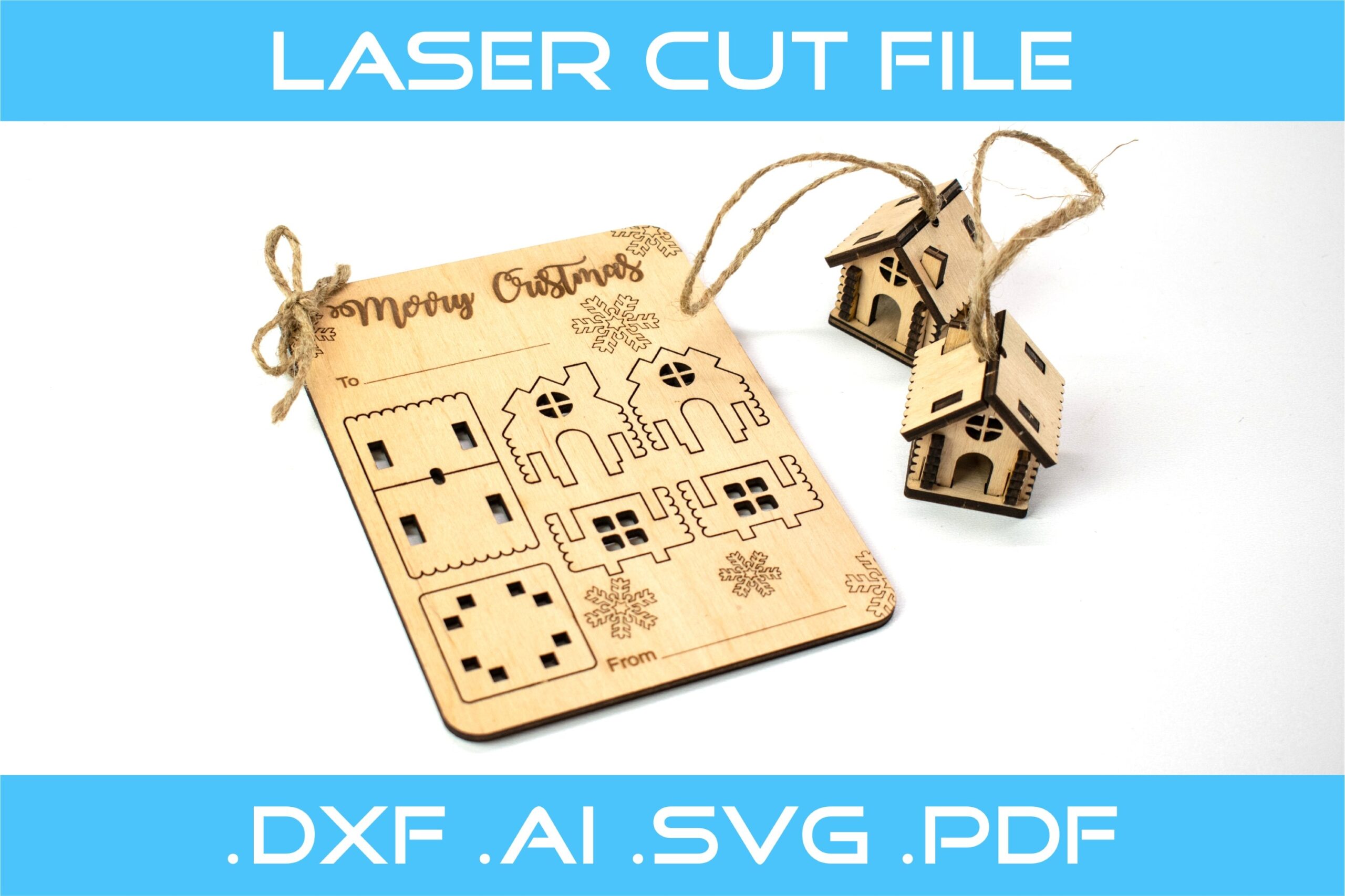 Laser Cut File 3D Puzzle Christmas House Card SVG