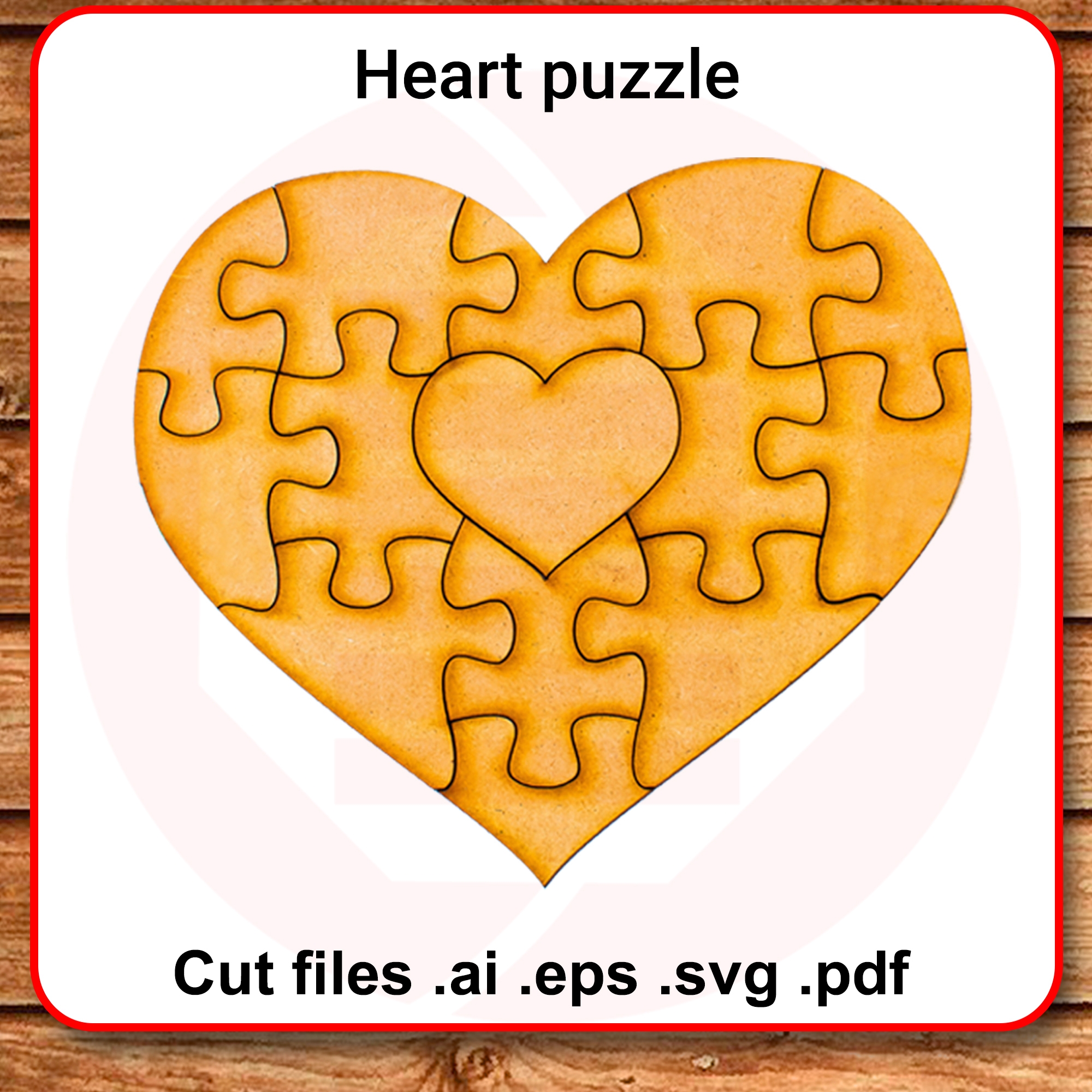 Laser Cut SVG Heart Puzzle Template Wedding Decor Gift Design Market