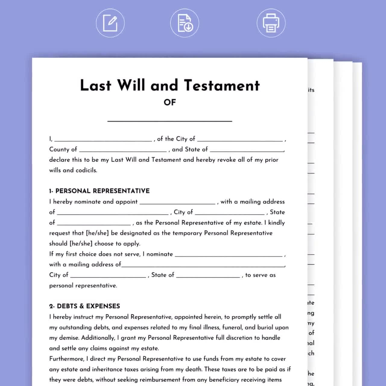 printable last will and testament