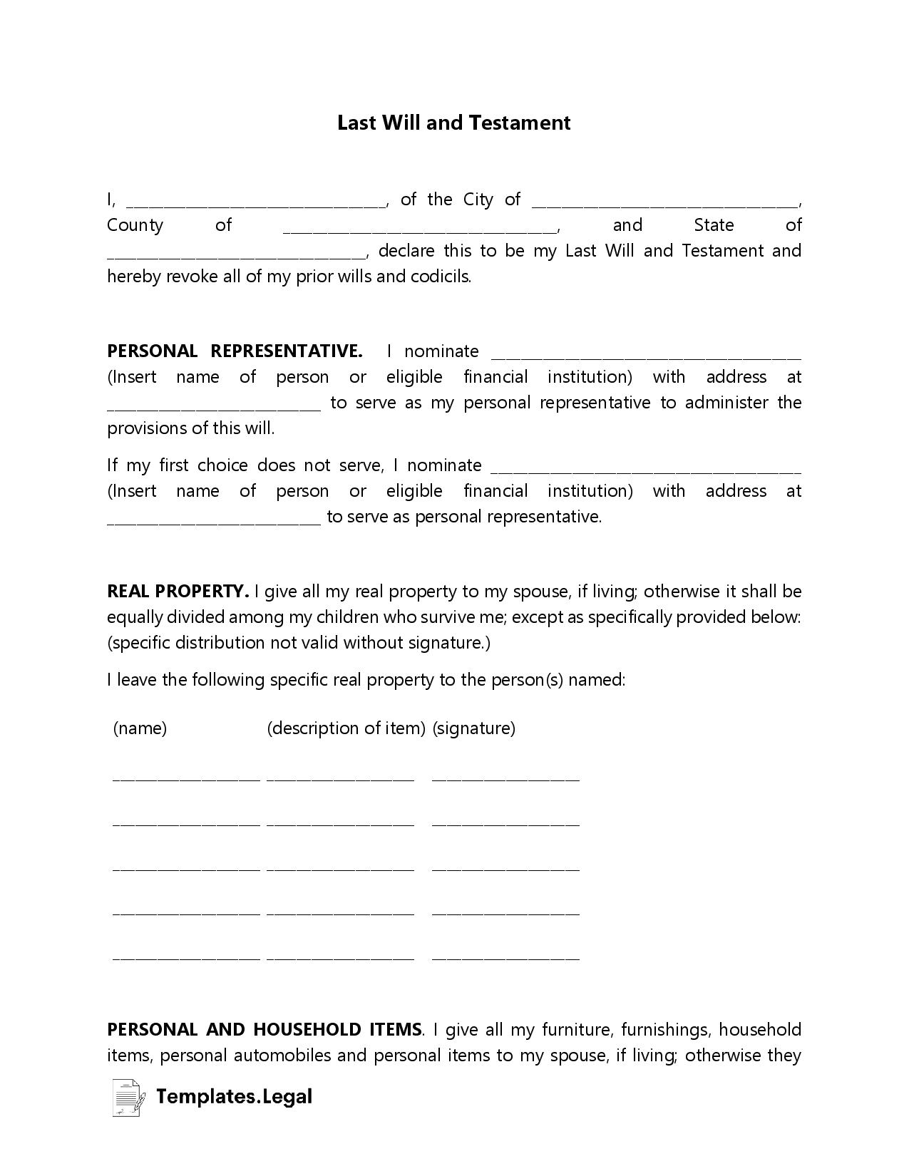 free printable will forms pdf