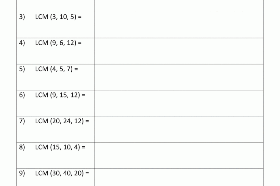 Least Common Multiple Worksheets Page