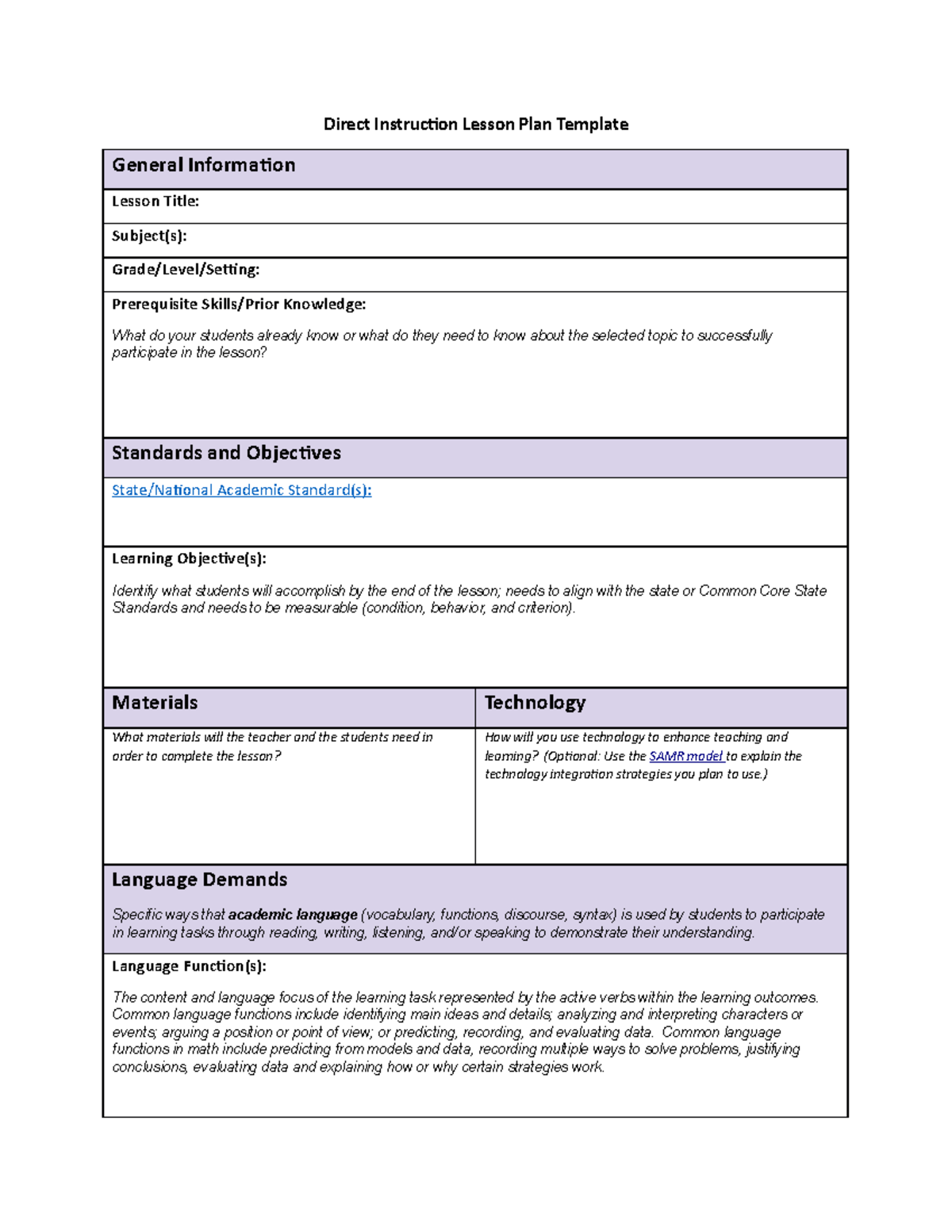 Lesson Plan Template Pre Filled Out Direct Instruction Lesson Plan Template General Information Studocu
