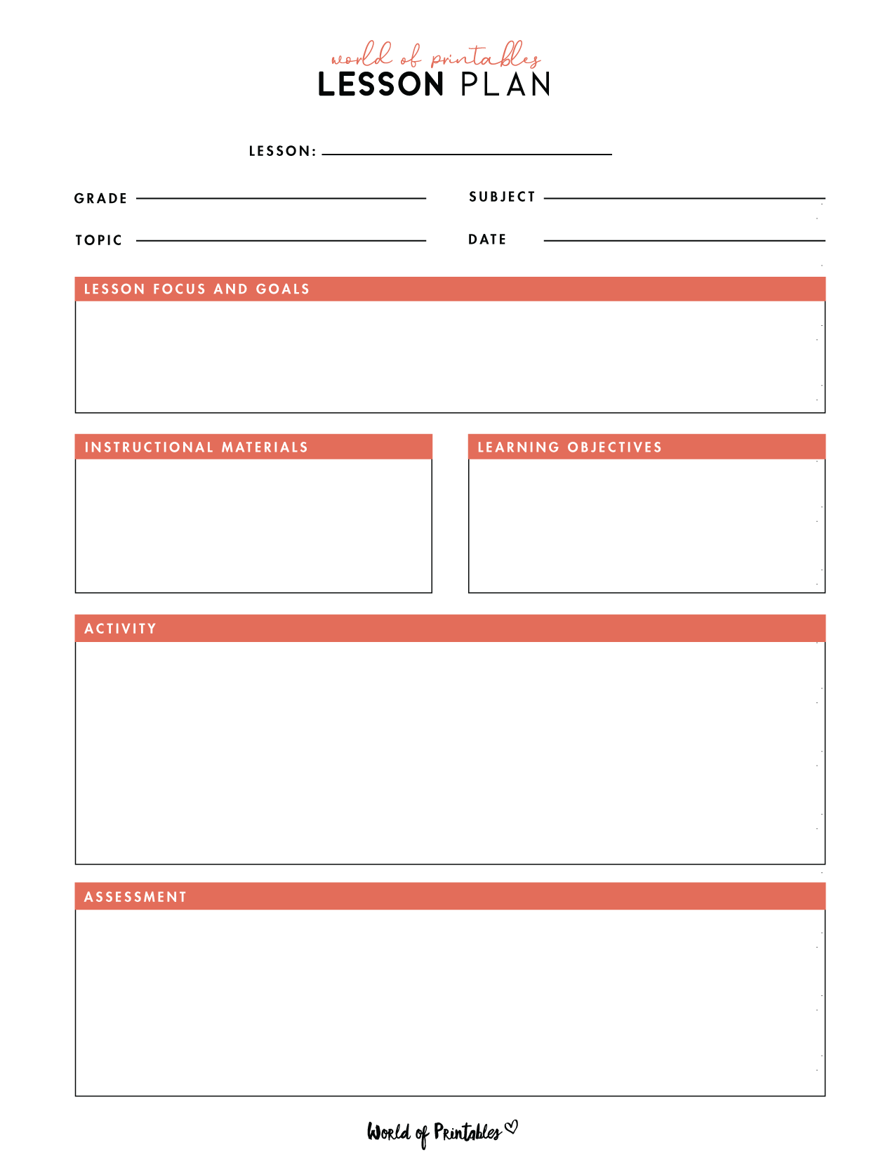 Lesson Plan Templates World Of Printables