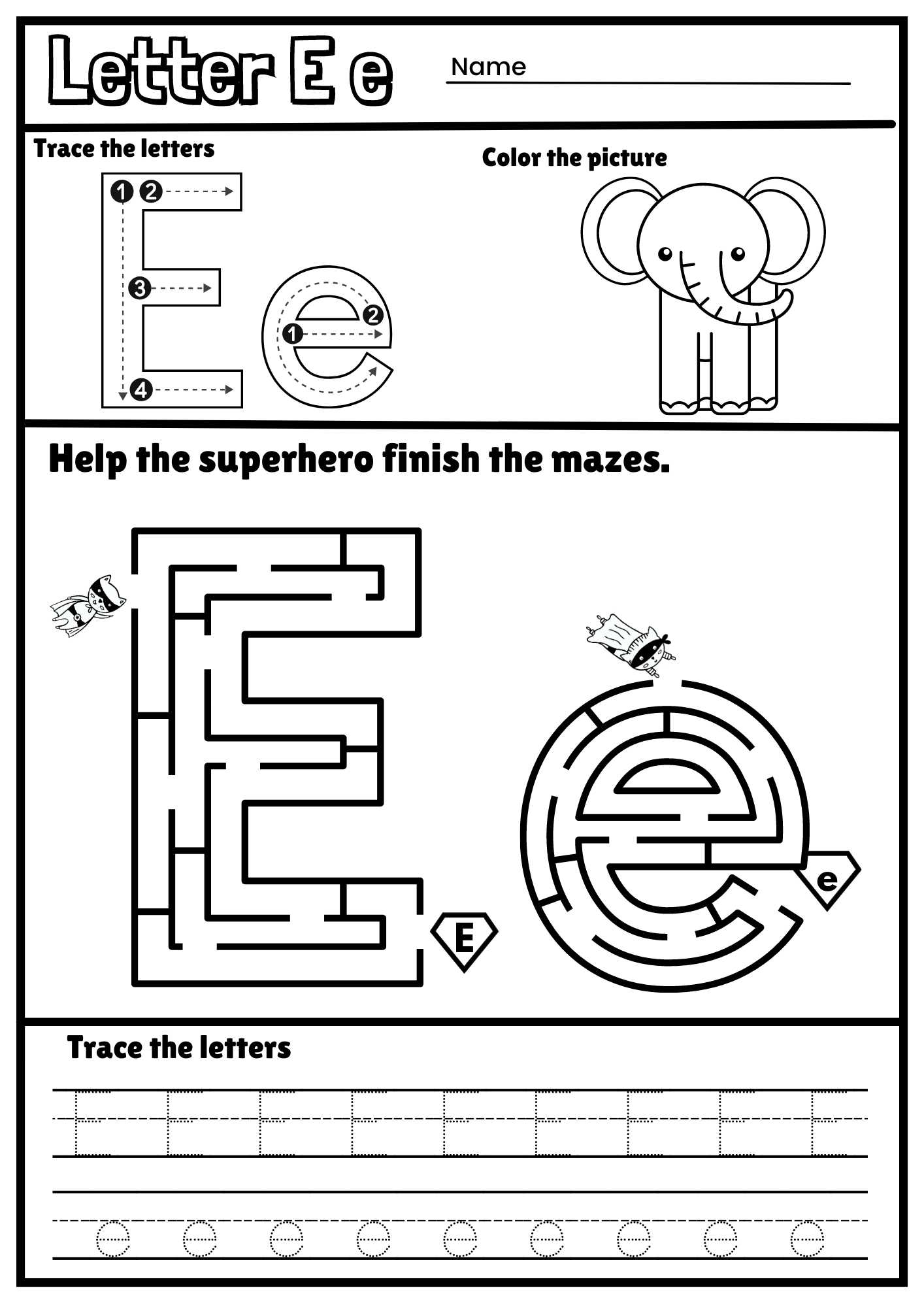 coloring letter e worksheets
