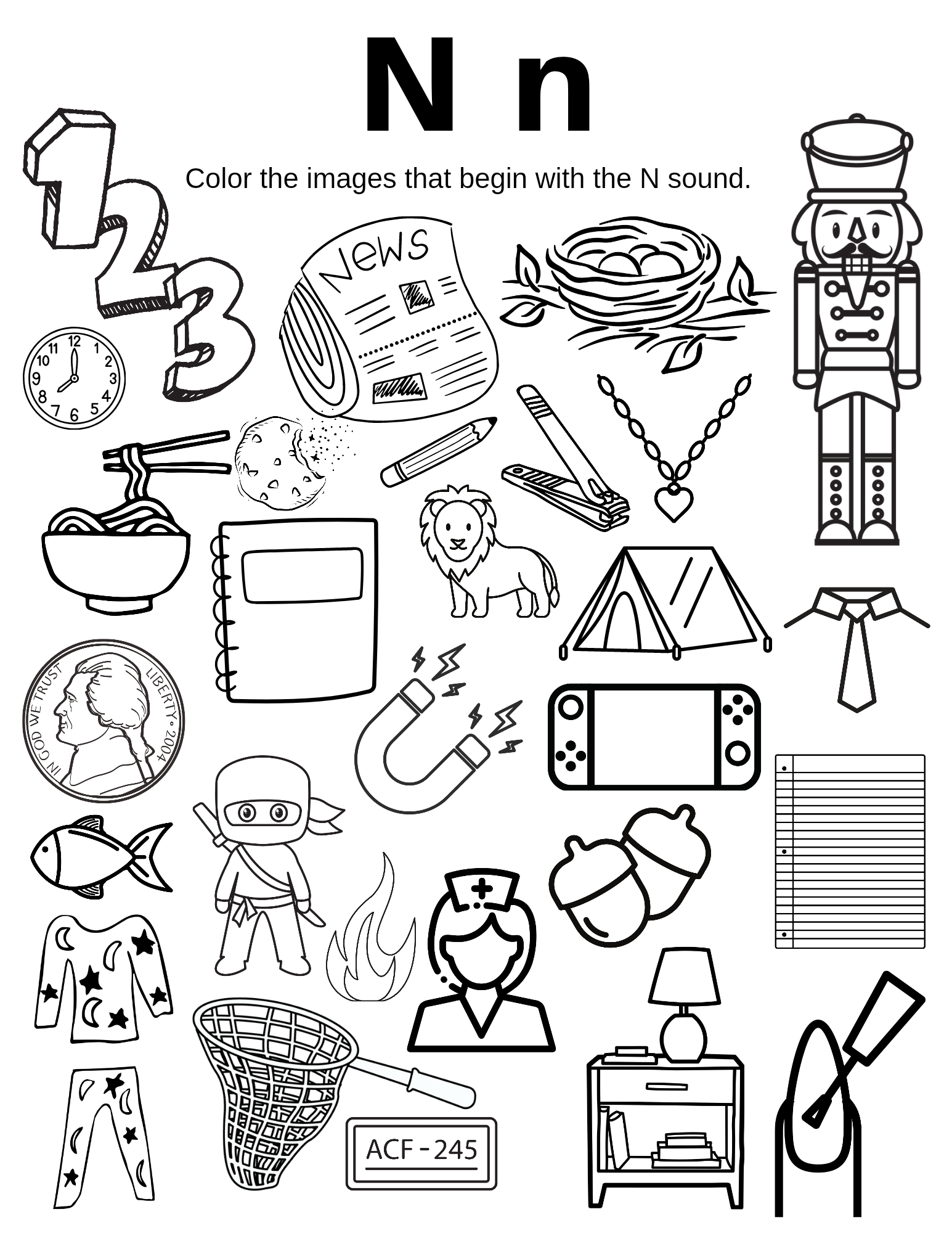 letter n pictures to color