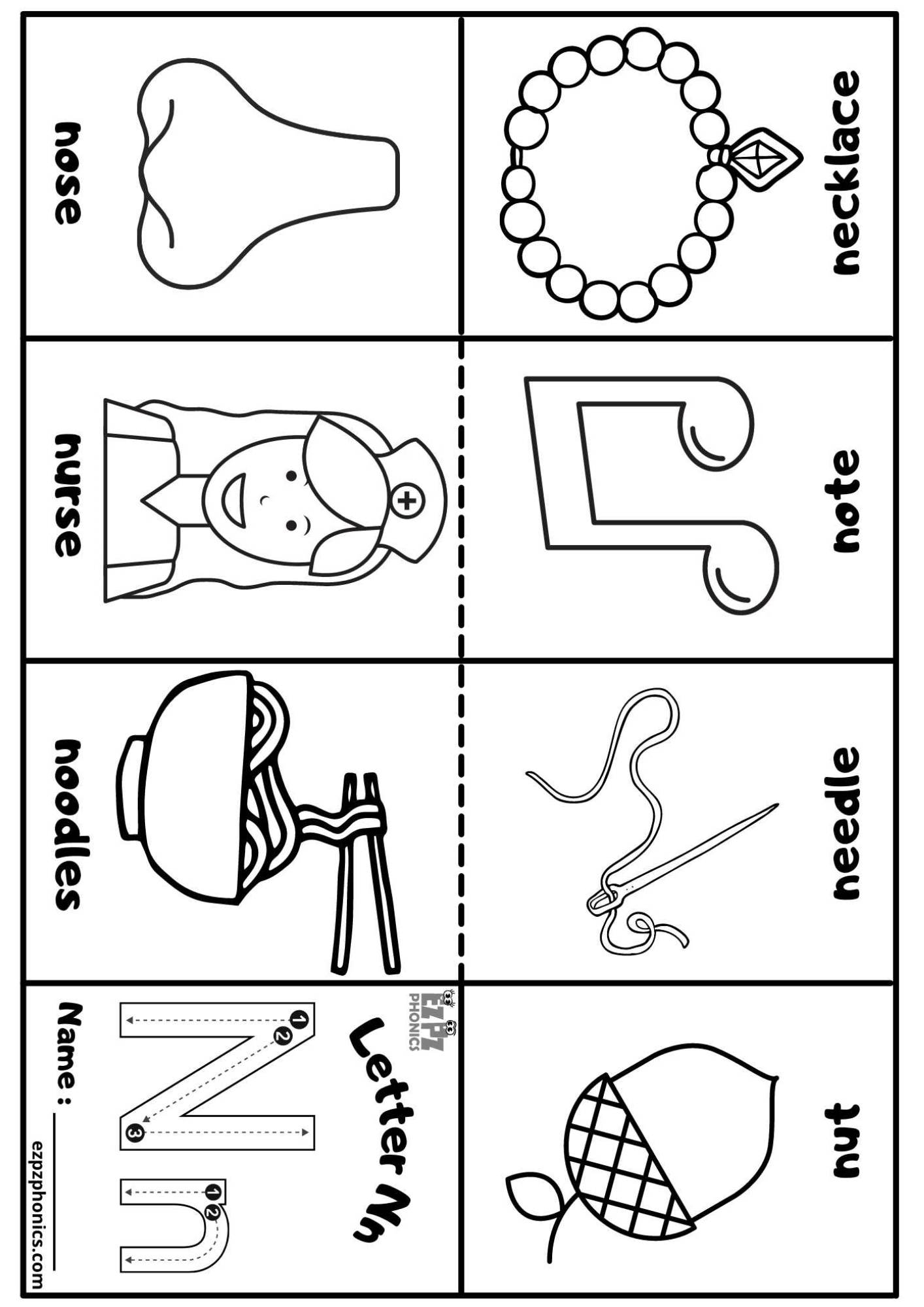 Letter N Mini Coloring Book Free Printable PDF Ezpzphonics