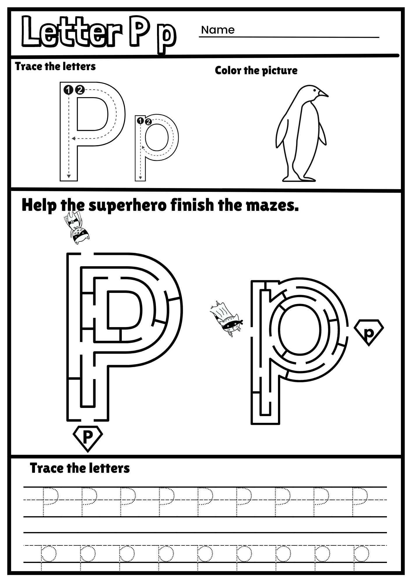 Letter P Alphabet Tracing And Coloring Free Printable PDF 