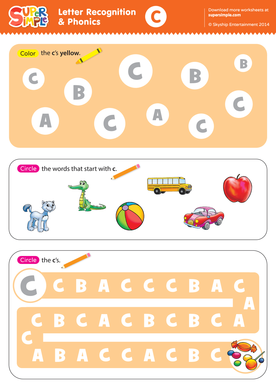 Letter Recognition U0026 Phonics Worksheet C Uppercase Super Simple