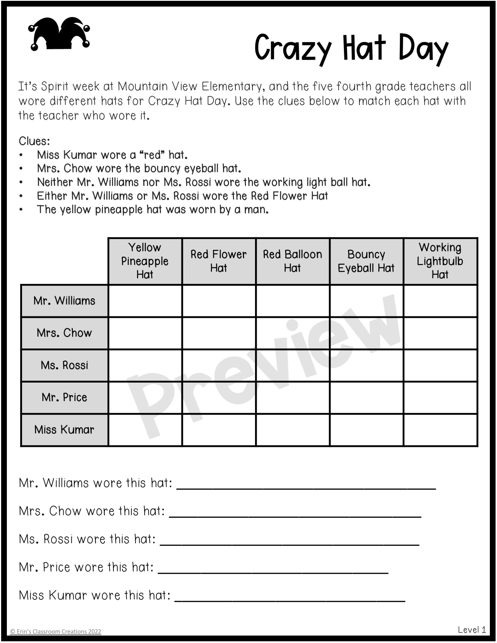 logic grid puzzle template