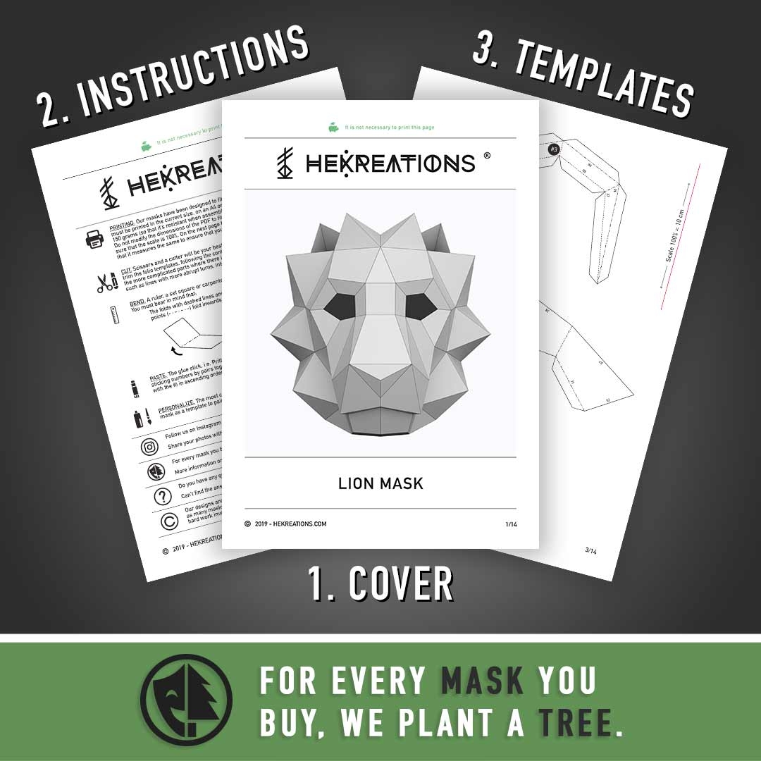 Lion Mask Printable Template Papercraft PDF Pattern