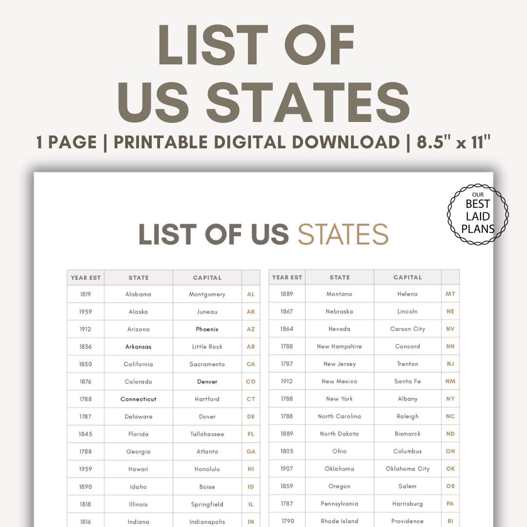 list of the 50 states printable