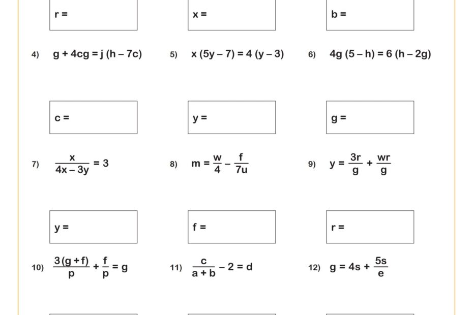 Literal Equations D Rearranging Formula Worksheet Algebra I PDF Worksheets