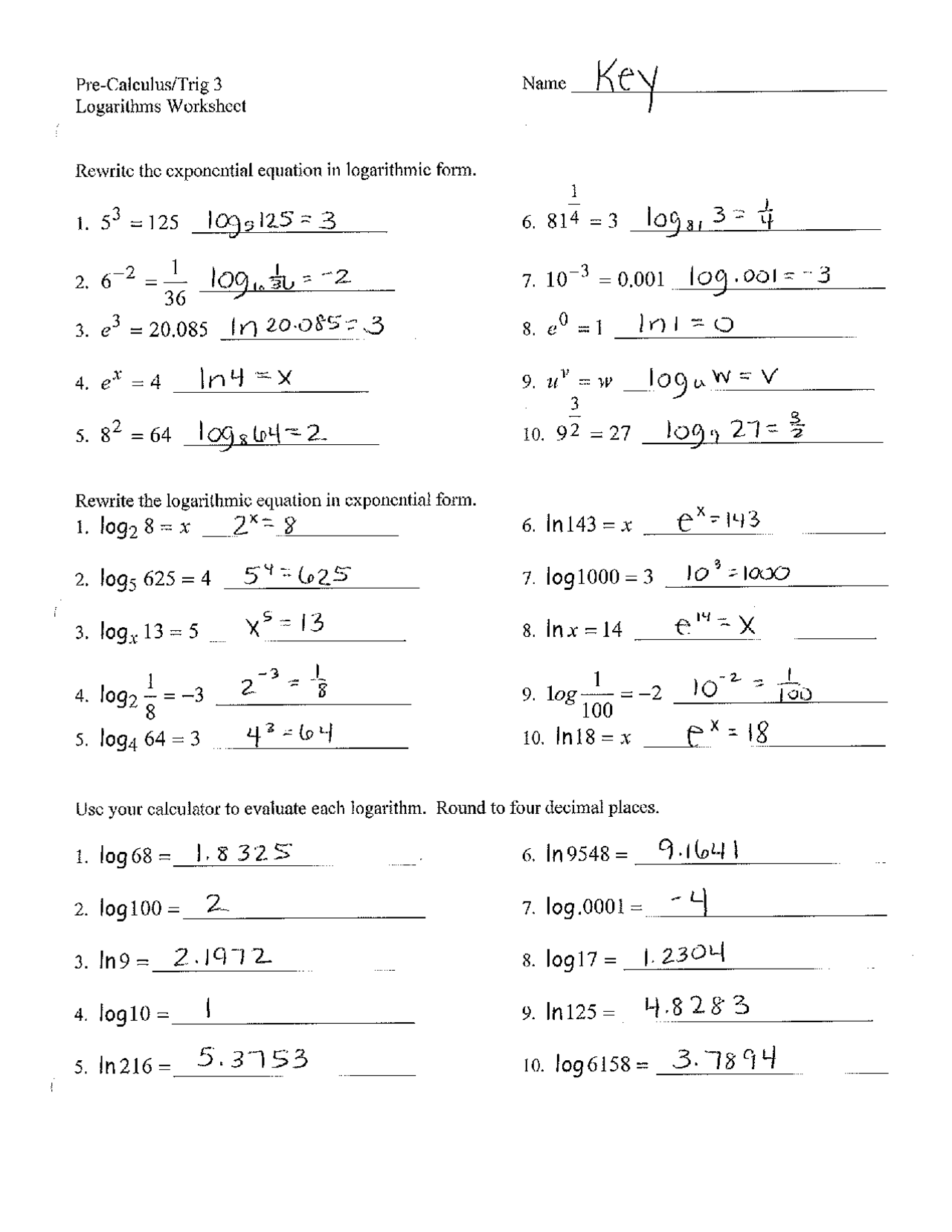 Logarithmic Worksheet Answers Trigonometry 3 Exercises Worksheets Library