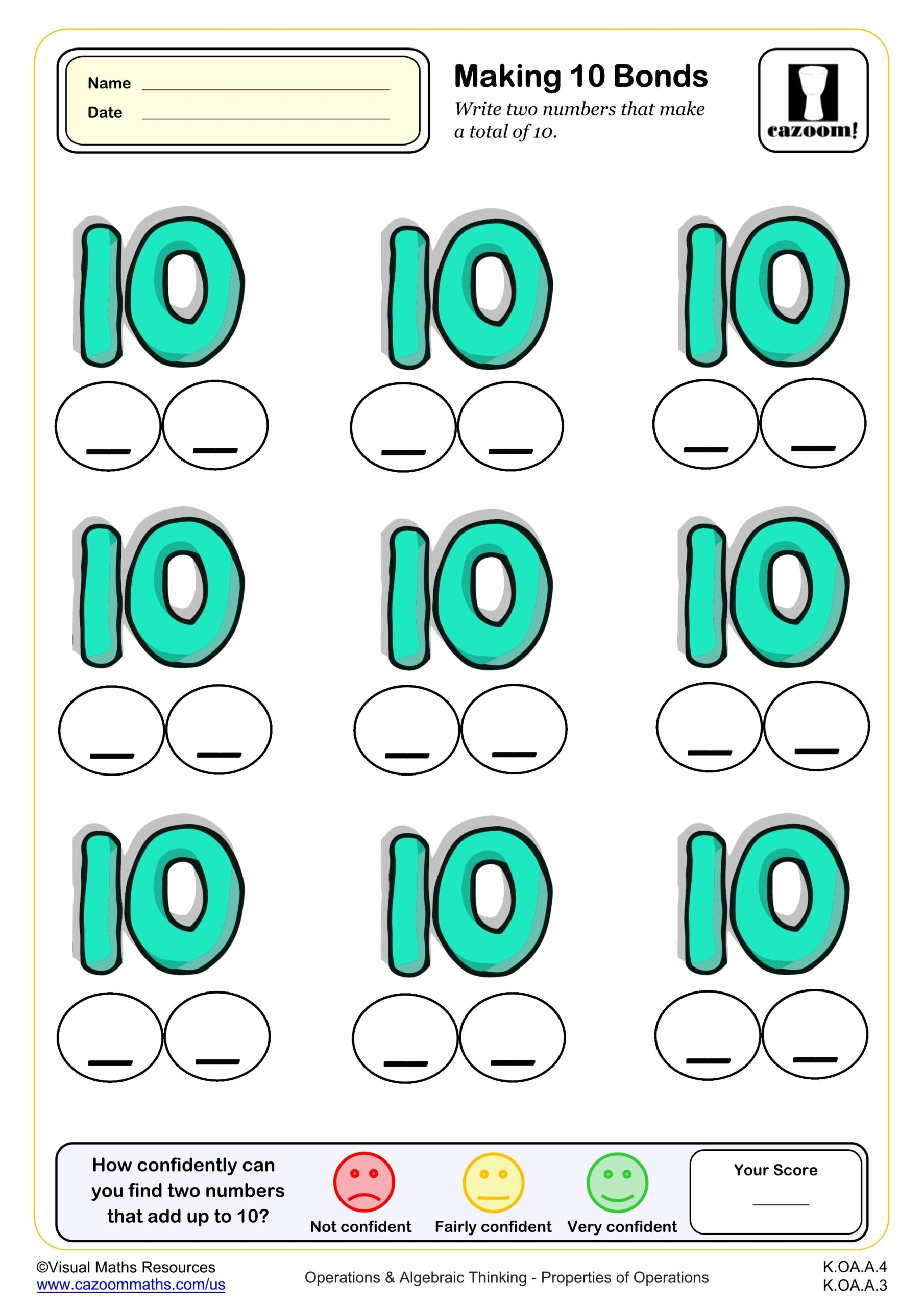 Making 10 BONDS K Grade PDF Addition Worksheets